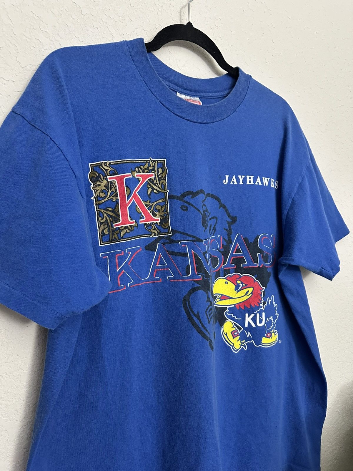 NCAA × Vintage Vintage 90s Kansas Jayhawks KU Single Stitch Tshirt XL Size US XL / EU 56 / 4 - 3 Thumbnail