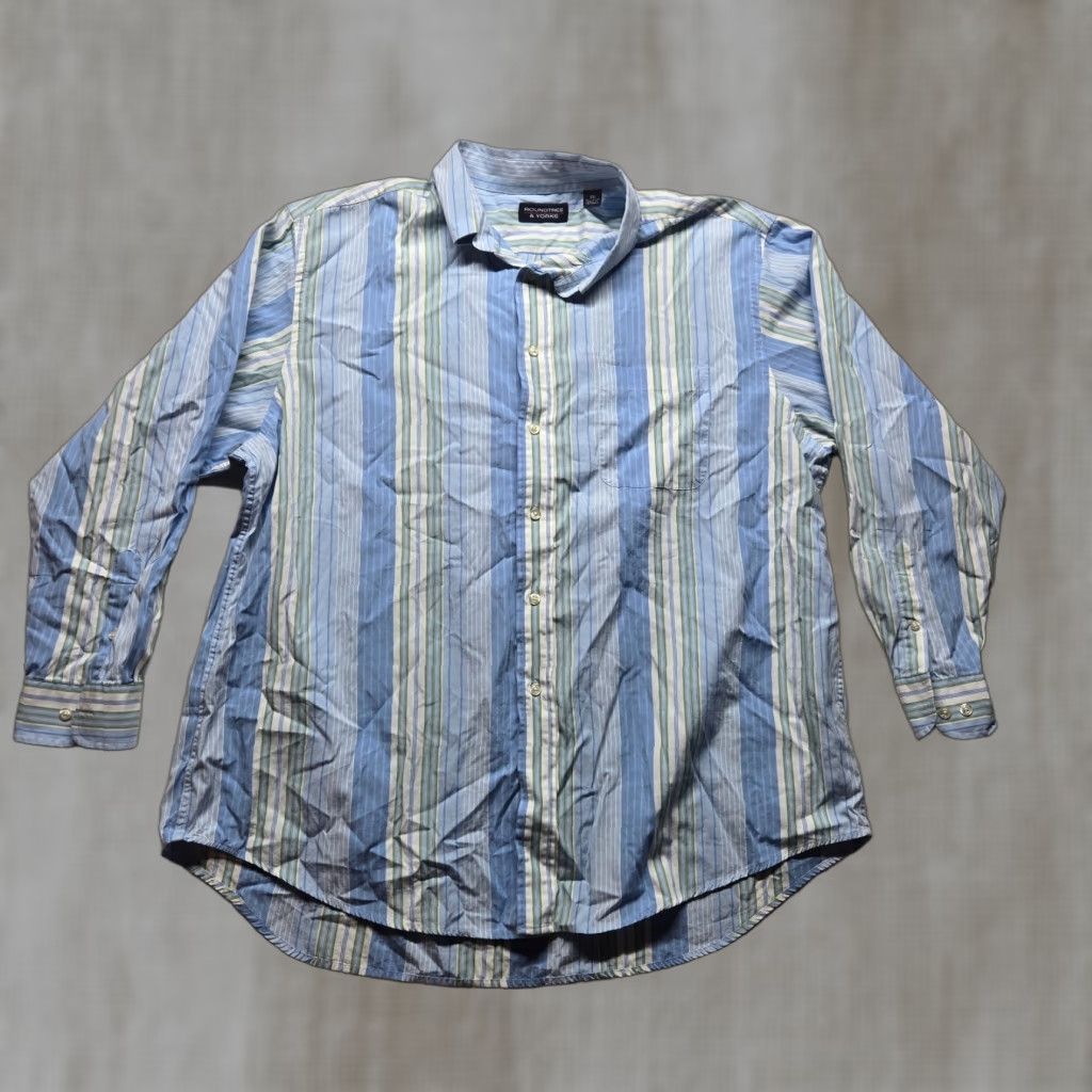Roundtree & Yorke VINTAGE Roundtree & Yorke Shirt Button-Up Striped Long Sleeve Adult 2XL Blue Classic Cotton Button-Down Chest Pocket Mens Size US XXL / EU 58 / 5 - 1 Thumbnail