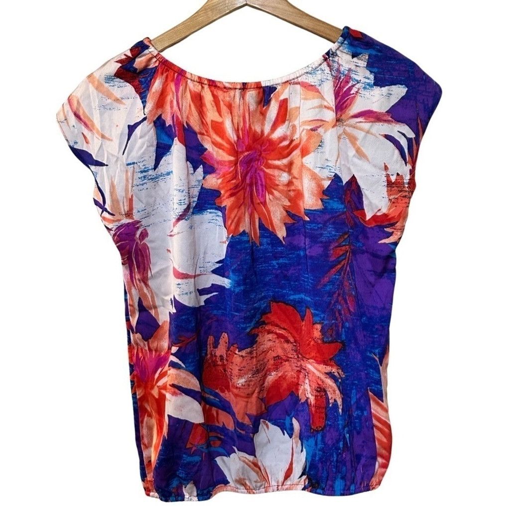 Ann Taylor ANN TAYLOR Tropical Top Floral Blue Orange Women's Size XS. Size XS / US 0-2 / IT 36-38 - 15 Thumbnail