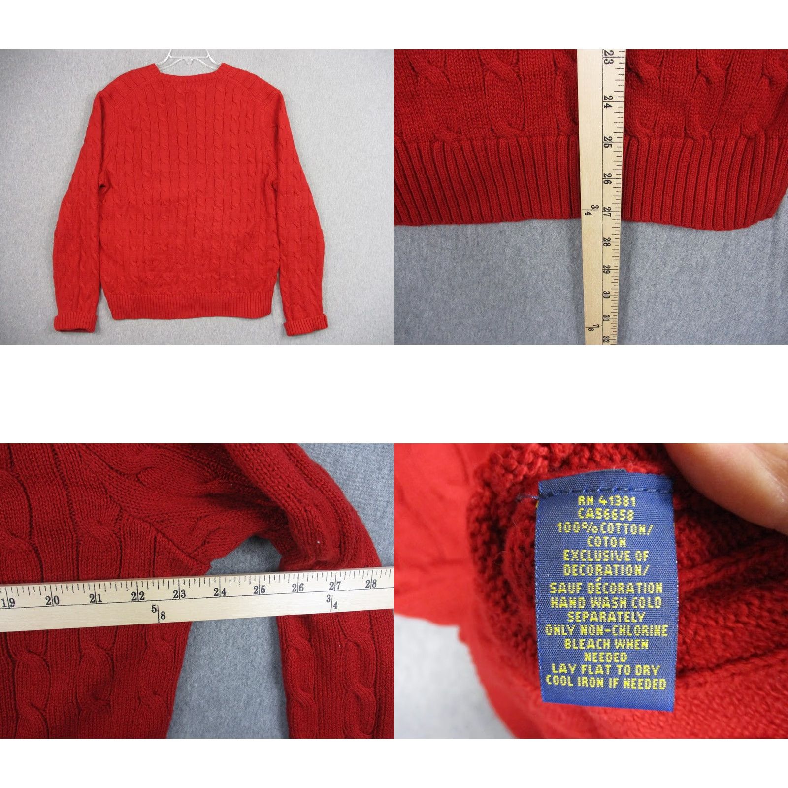 Polo Ralph Lauren Polo Ralph Lauren Sweater Mens XL Red Cable-Knit Crewneck Pullover Pony Logo -- Cotton Knit Size US XL / EU 56 / 4 - 8 Thumbnail
