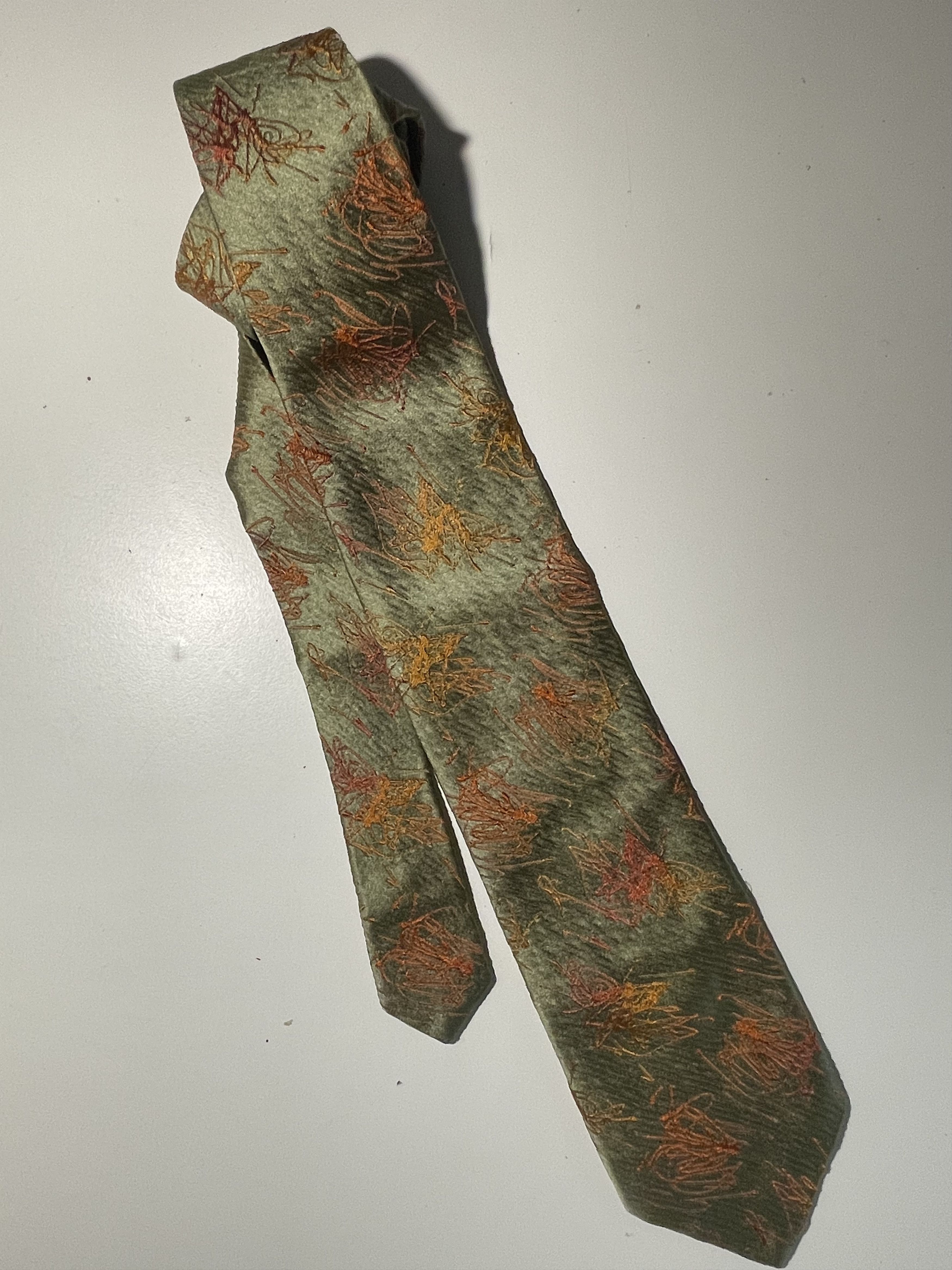 Romeo Gigli green tie with orange print, brutal! Size ONE SIZE - 5 Thumbnail