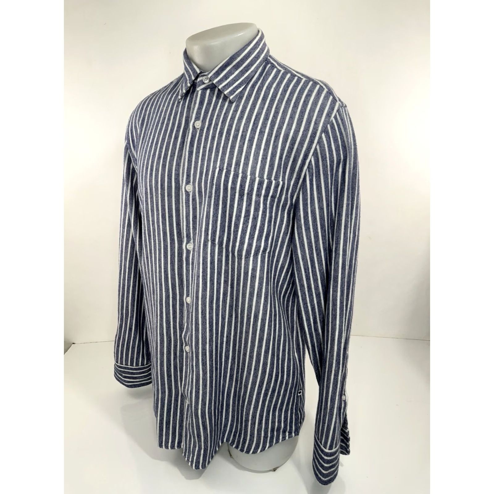 NN07 NN07 ERRICO Mens M / L Soft Flannel Striped Shirt Button-Up Blue / White XL - NS Size US XL / EU 56 / 4 - 3 Thumbnail