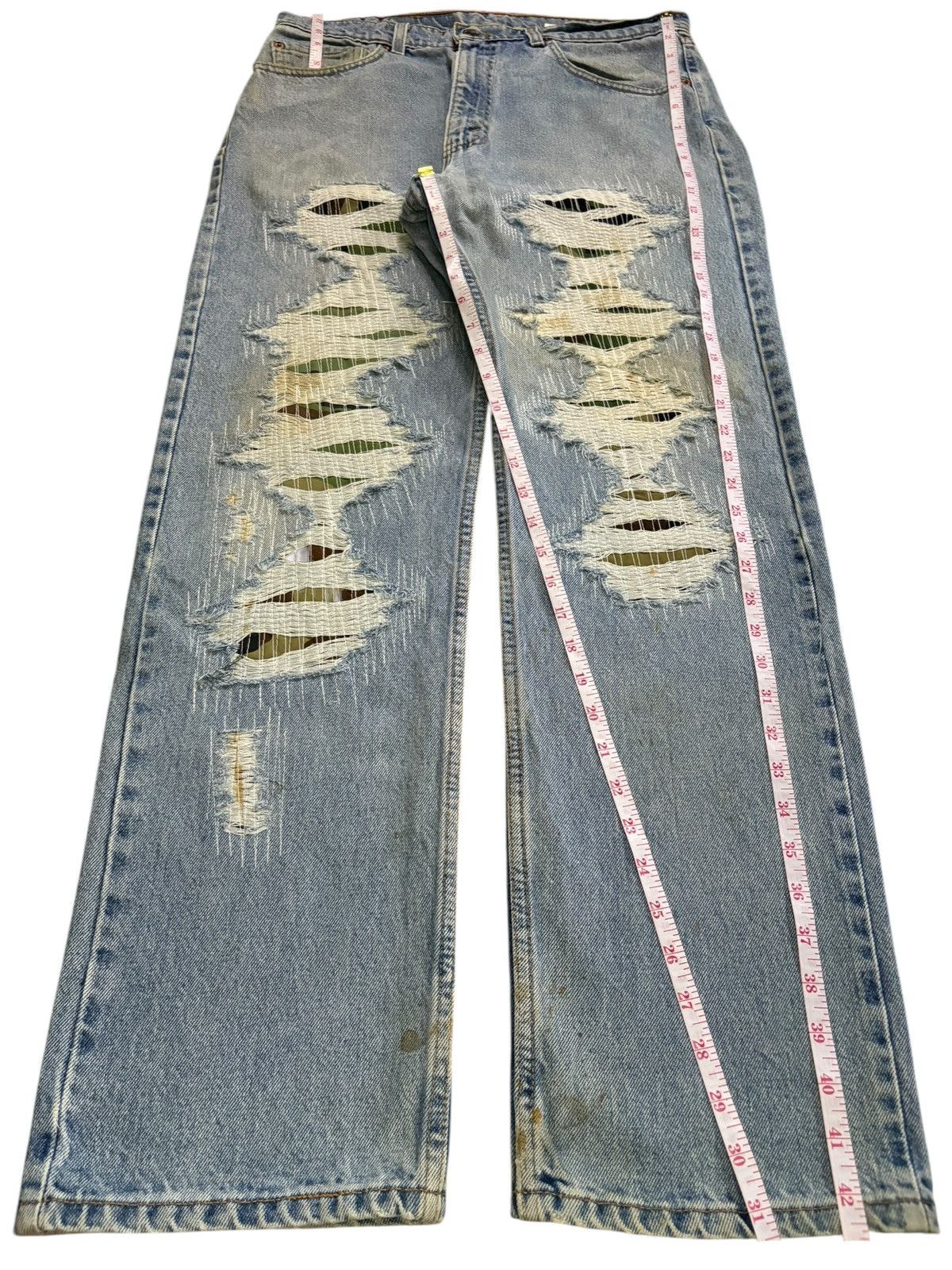 Levi's Vintage 90s Levis 505 Sashiko Mud Wash Distress Loose Jeans Size US 34 / EU 50 - 13 Thumbnail