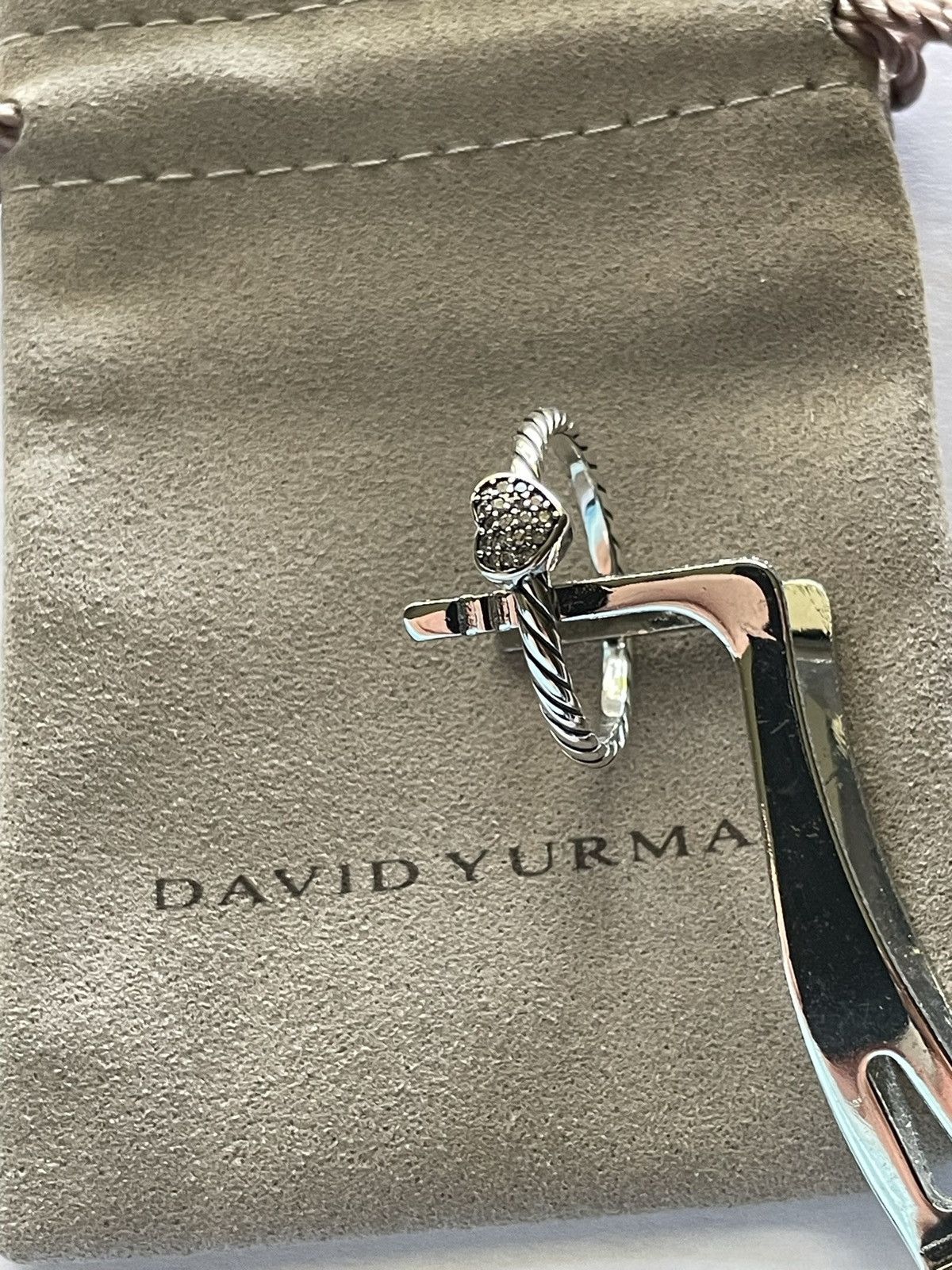 David Yurman MINT David Yurman Sterling Silver/Pave Diamond Heart Ring Size ONE SIZE - 5 Thumbnail