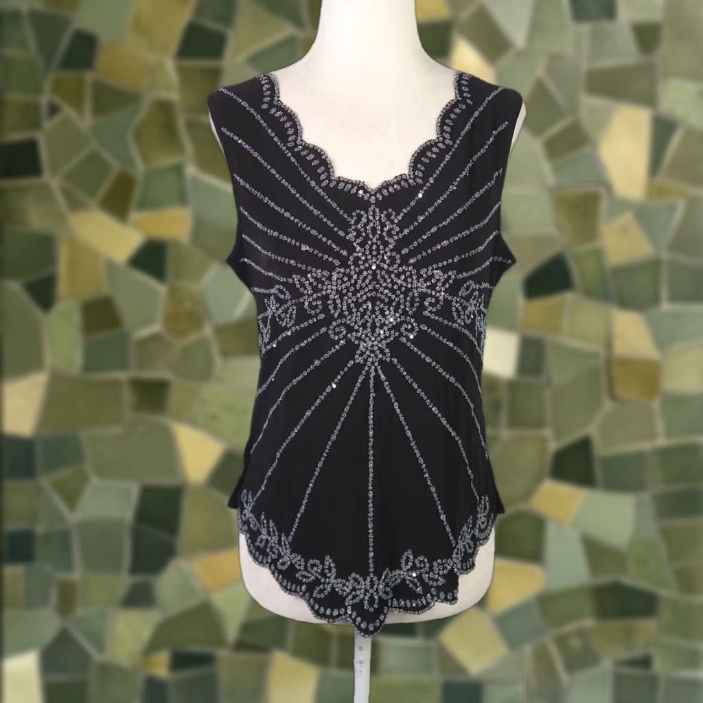 Vintage VINTAGE JBS Tank Womens M Black Beaded Embellished 90s Party Cocktail Sleeveless Size M / US 6-8 / IT 42-44 - 1 Thumbnail