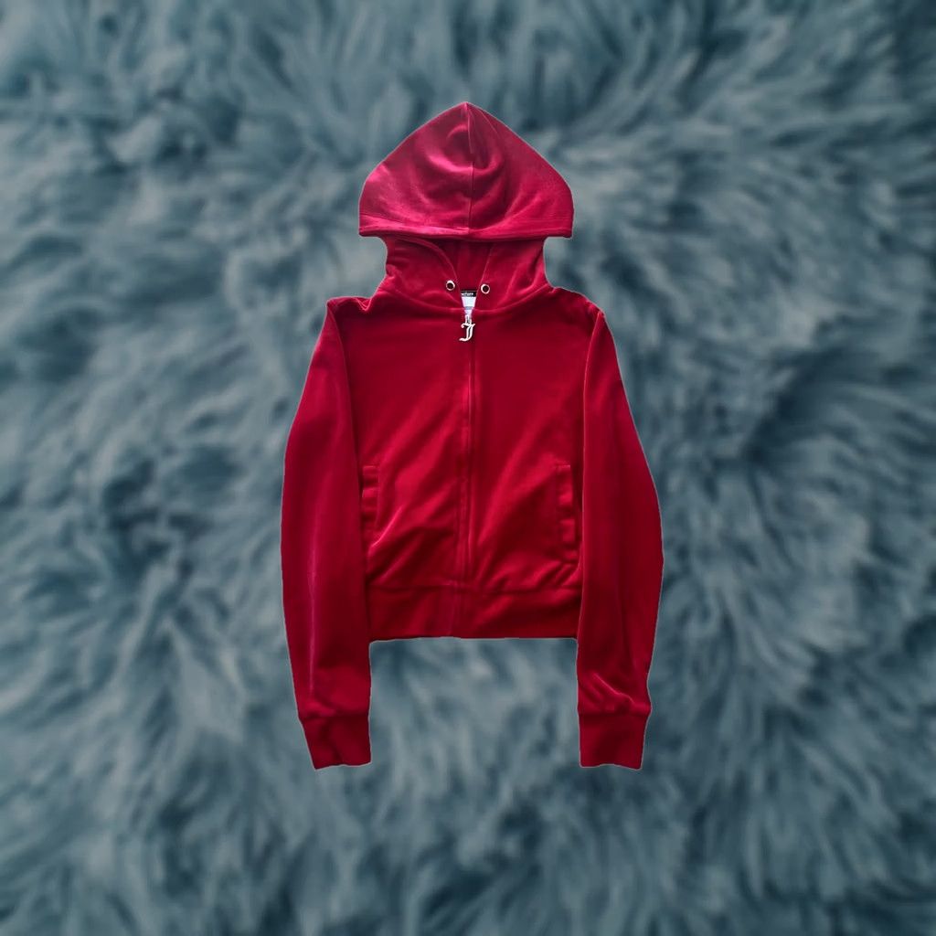 Juicy Couture VINTAGE Juicy Couture Hoodie Full Zip Velour Red XS Rhinestone Spellout 90s Y2K Women’s Small Zip Hoodie) Size XS / US 0-2 / IT 36-38 - 1 Thumbnail