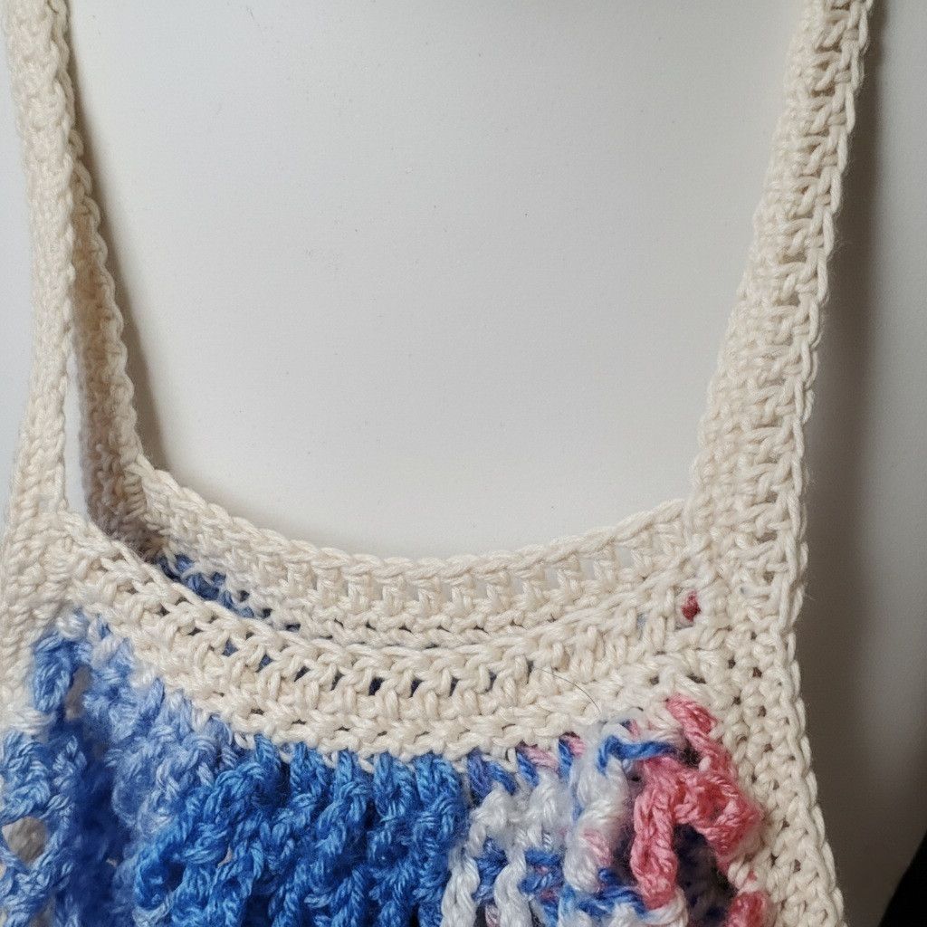 Handmade Handmade Blue Farmers Market Bag Crochet French Net Sack Size ONE SIZE - 7 Thumbnail
