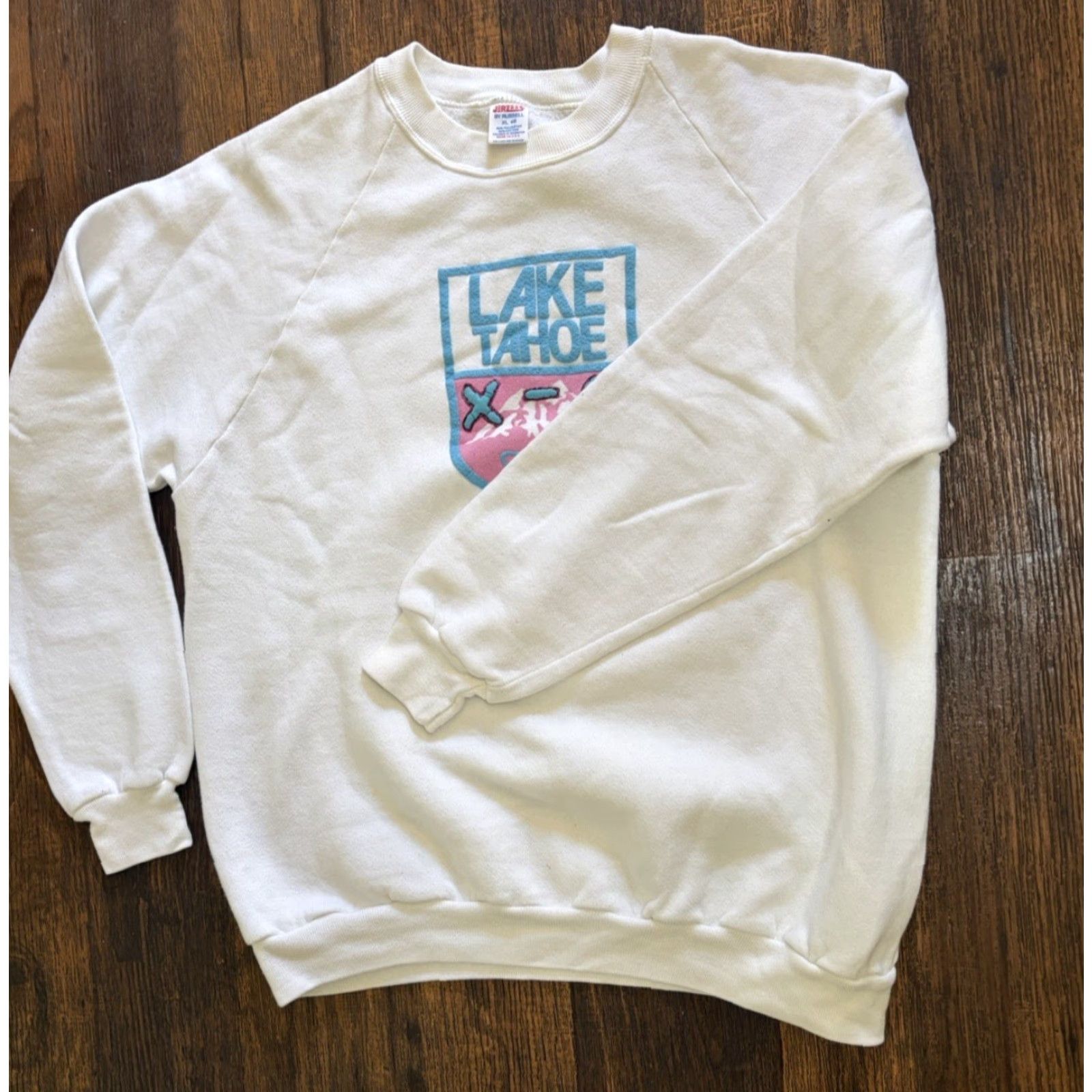 Jerzees VINTAGE Jerzees Sweatshirt White Lake Tahoe Team XL 90s Ski Snow Logo Mens Sweatshirt Size US XL / EU 56 / 4 - 5 Thumbnail