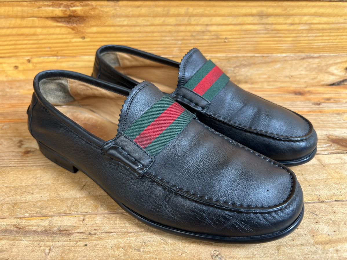Gucci Gucci Leather Soft Leather Moccasin Loafers Green & Red Web Size US 7.5 / EU 40-41 - 3 Thumbnail