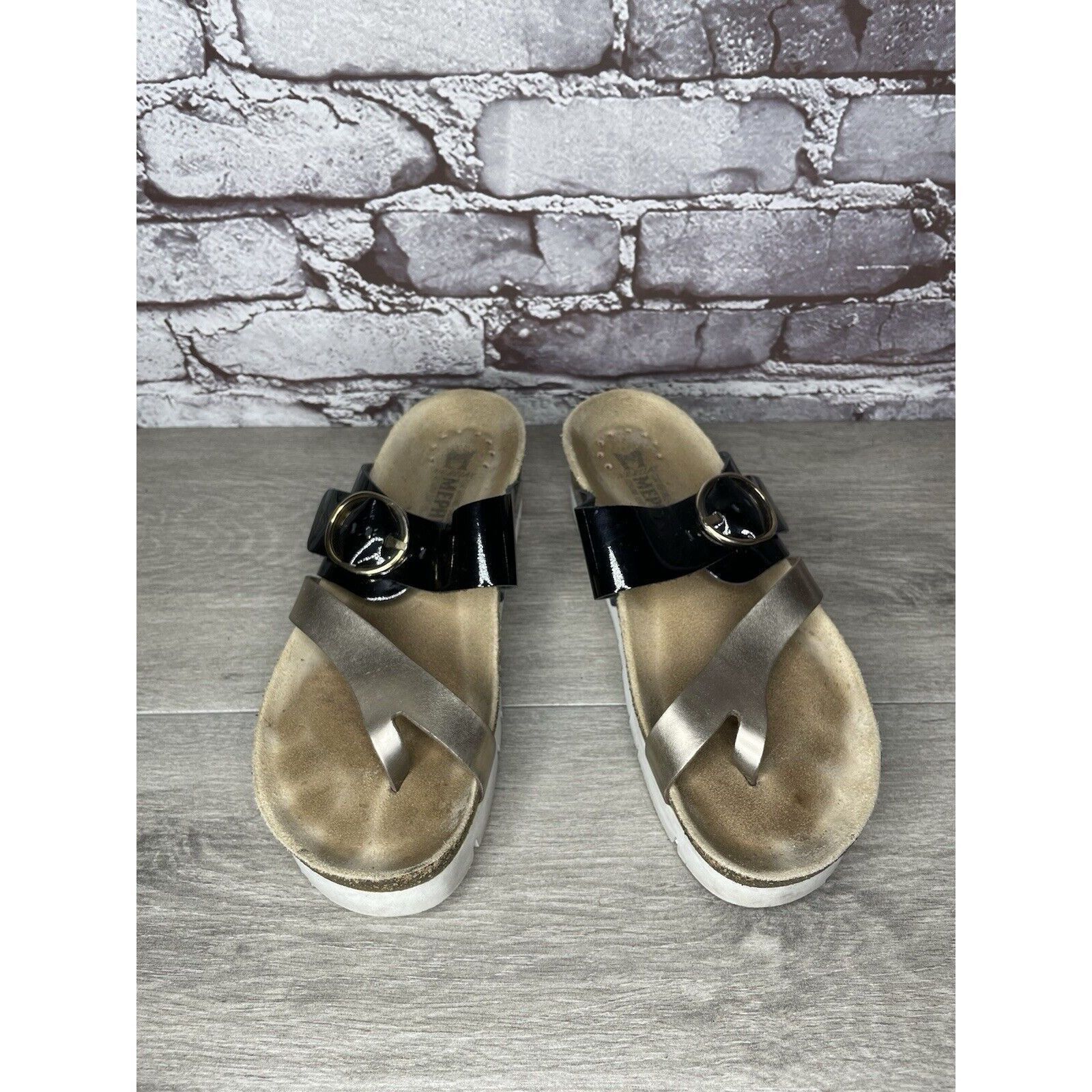 Mephisto Mephisto Silver Leather Black Patent Toe Strap Cork Wedge Sa Size US 8 / IT 38 - 12 Thumbnail
