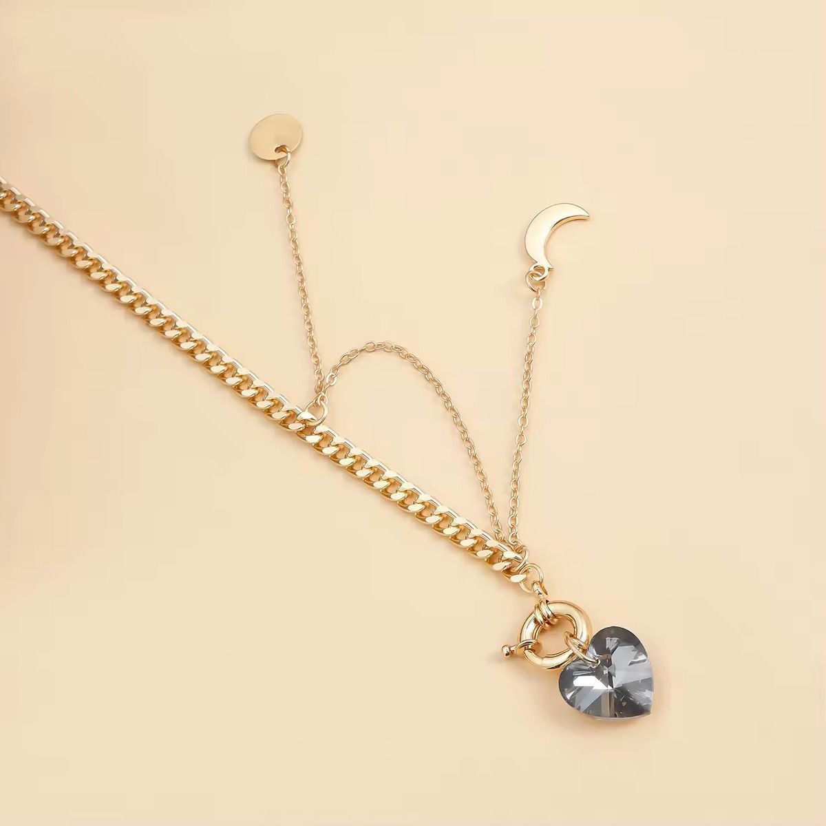 Jewelry Mirror Love Moon Simple Patchwork Necklace Size ONE SIZE - 4 Thumbnail