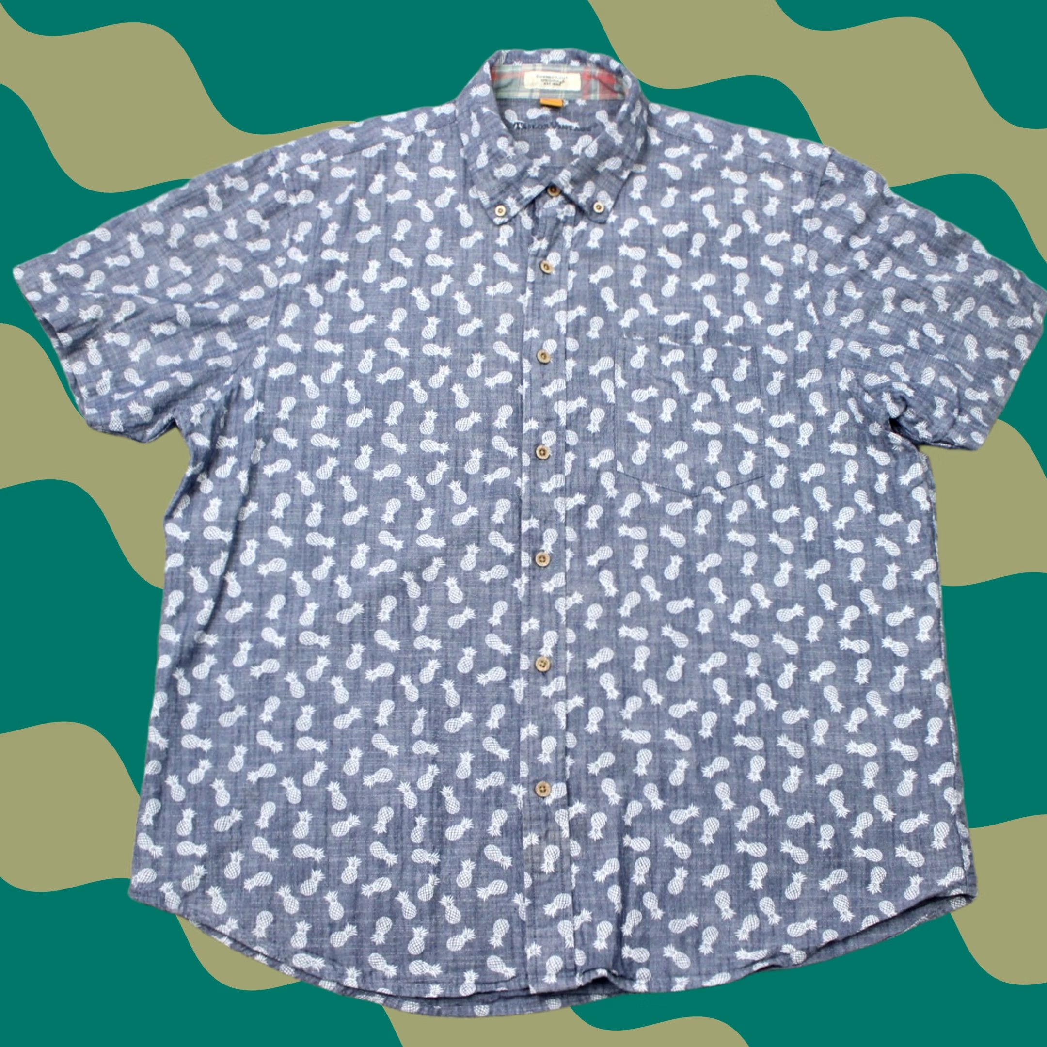 Vintage Tailor Vintage AOP Shirt Mens XL Blue Pineapple All Over Print Short Sleeve Size US XL / EU 56 / 4 - 1 Thumbnail