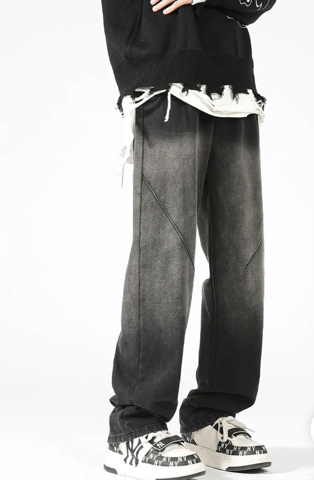 Denime × Japanese Brand Washed Old Jeans Men's Design Loose Tide Straight Pants Size US 33 - 2 Thumbnail