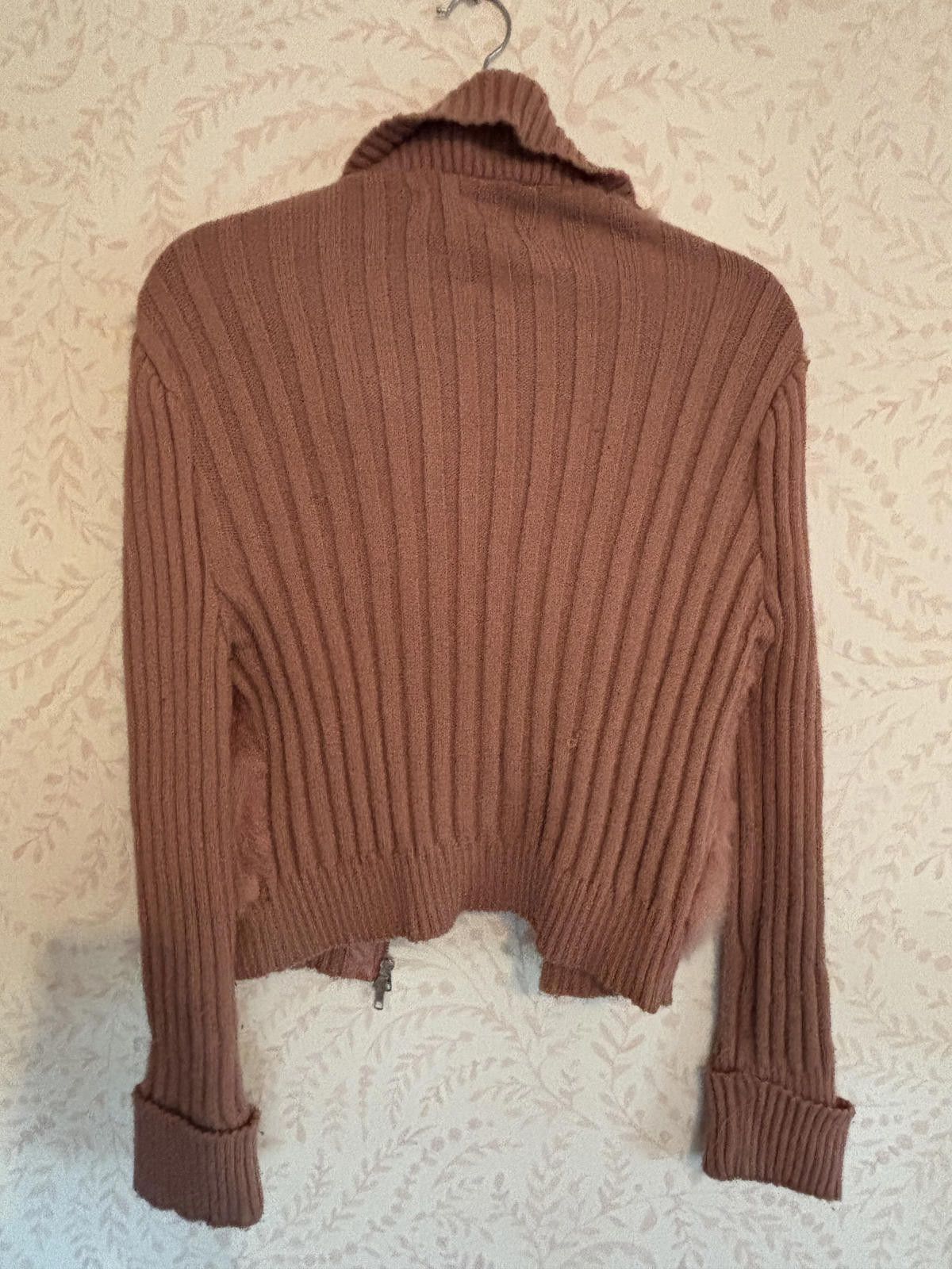 Designer C. Magic Women's AUTH Fur and Ribbed Knit Zip-Up Sweater L Size L / US 10 / IT 46 - 8 Thumbnail