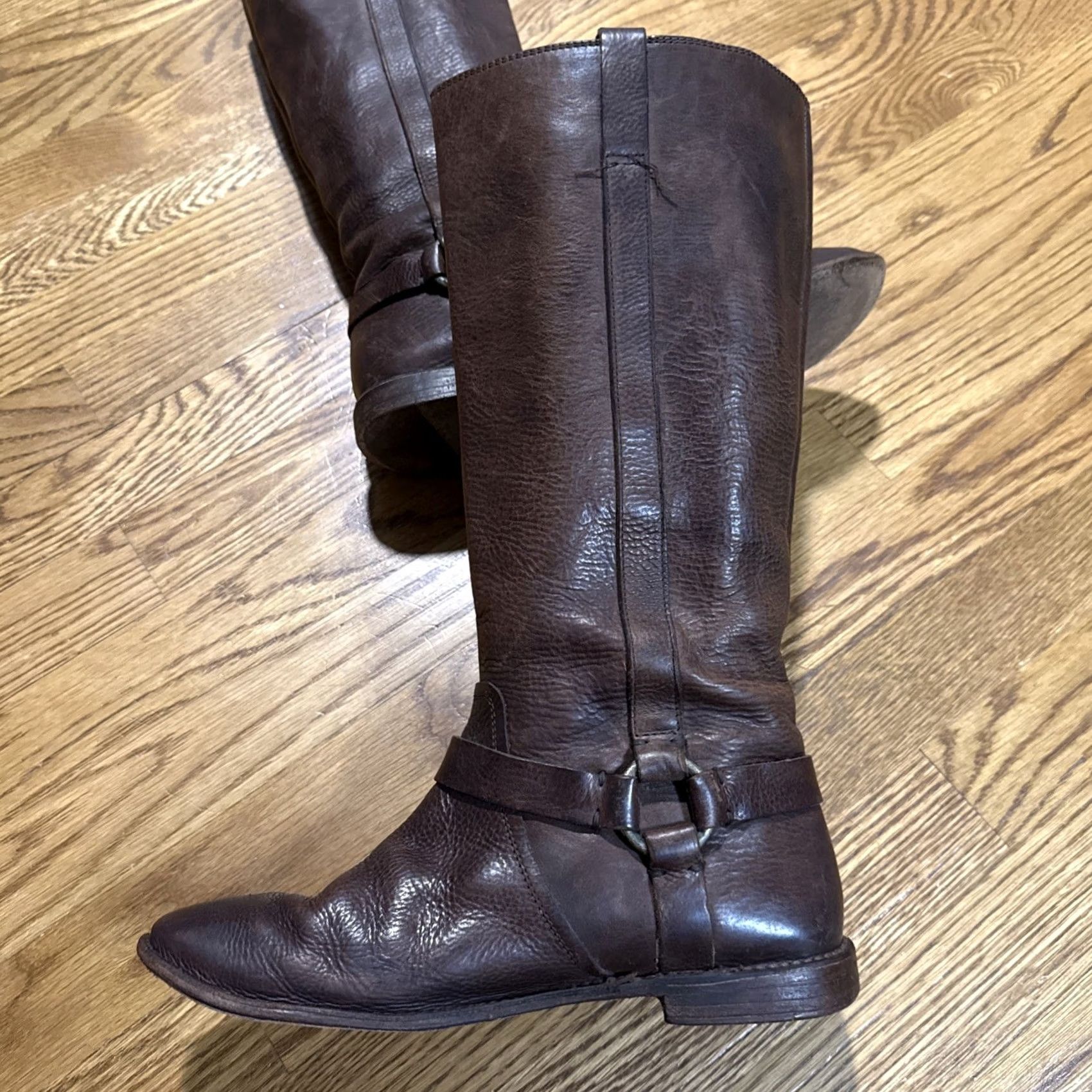 Frye Frye Paige Loop Pull On Harness Boots Brown Brass Hardware Mexico 9B Leather Boots Women Harness Biker Western Distressed Leather Size US 9 / IT 39 - 7 Thumbnail