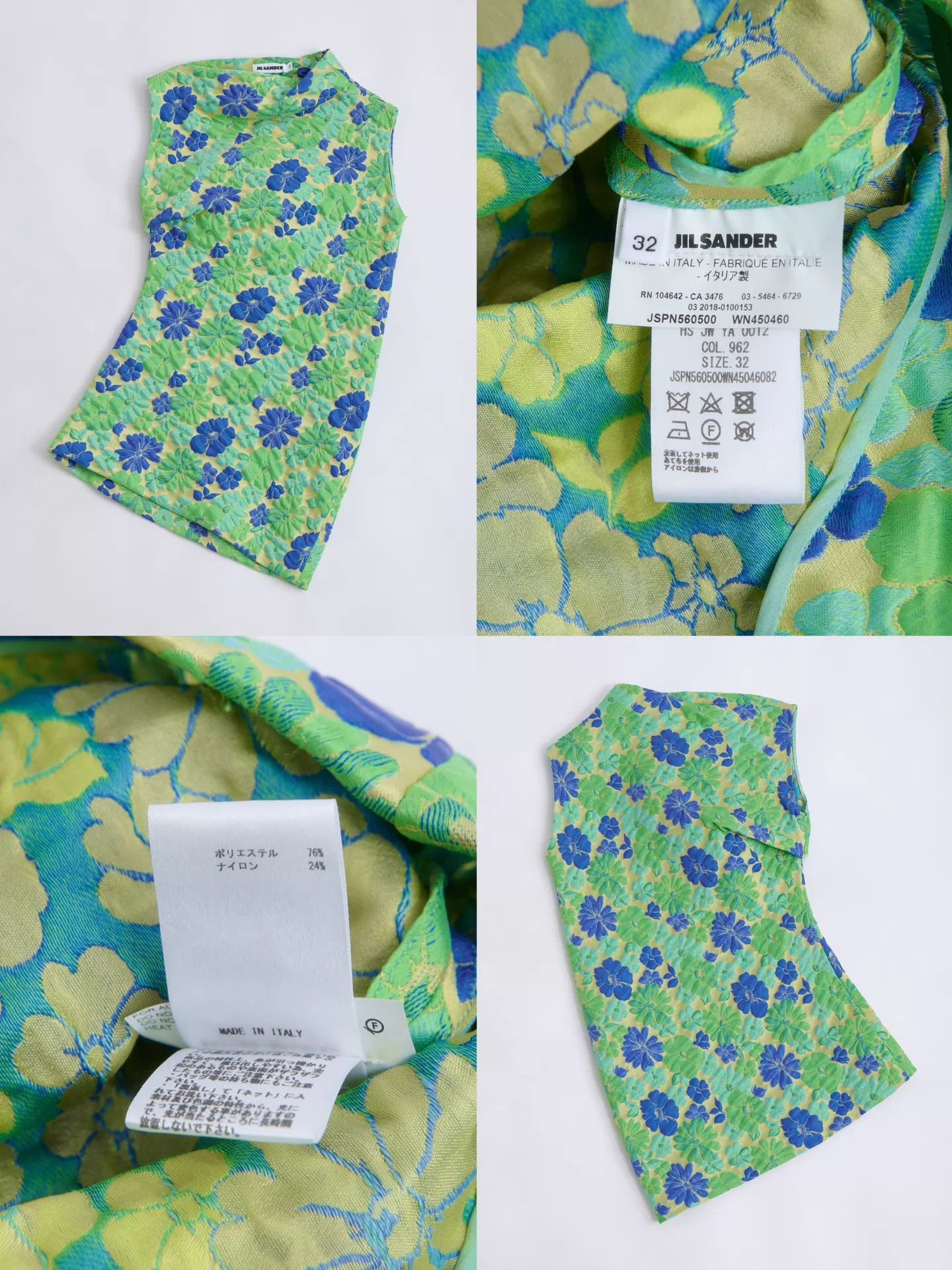 Jil Sander JIL SANDER 18SS Green-Blue Floral Jacquard Asym Twisted Top Size XXS / US 00 / IT 34 - 8 Thumbnail