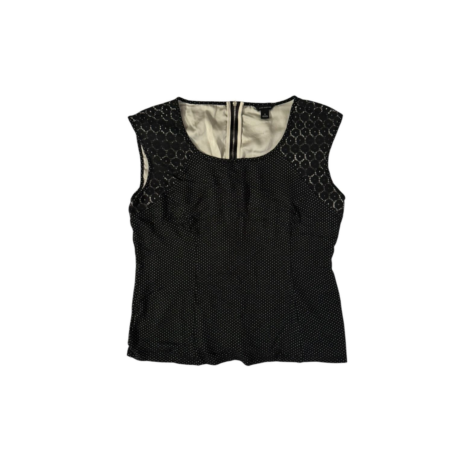 Ann Taylor Ann Taylor Black with White Dots Sleeveless Fitted Top Small Size S / US 4 / IT 40 - 1 Thumbnail