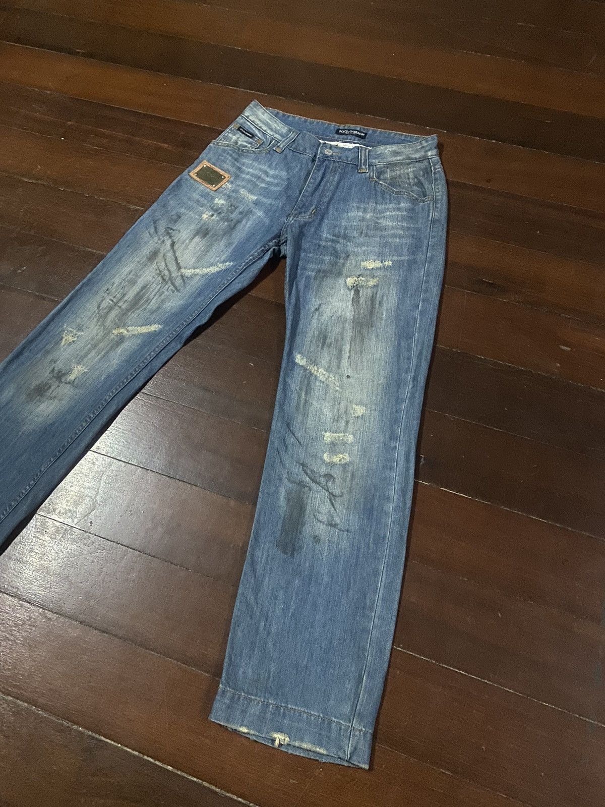 DOLCE & GABBANA SEX FLARE JEANS DISTRESSED RIPPED SPLATED
