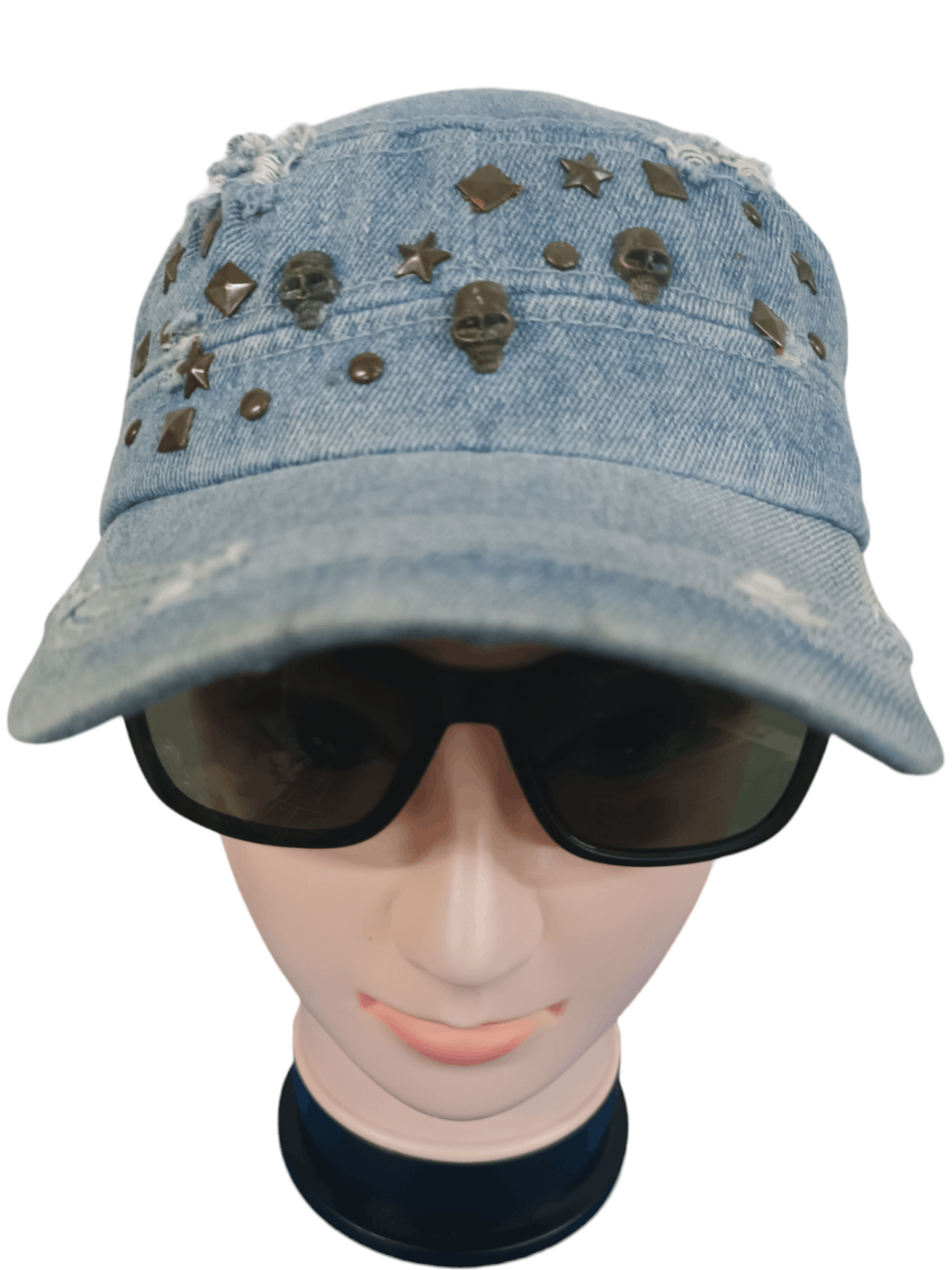 image of Avant Garde x Seditionaries Japanese Distressed Skull Bucket Hat in Denim, Men's