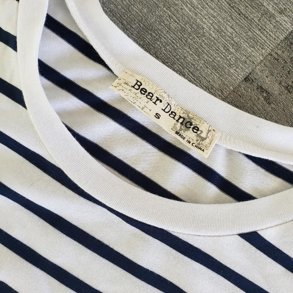 Designer White Navy Striped BD Cropped Short Sleeve Size S / US 4 / IT 40 - 3 Thumbnail