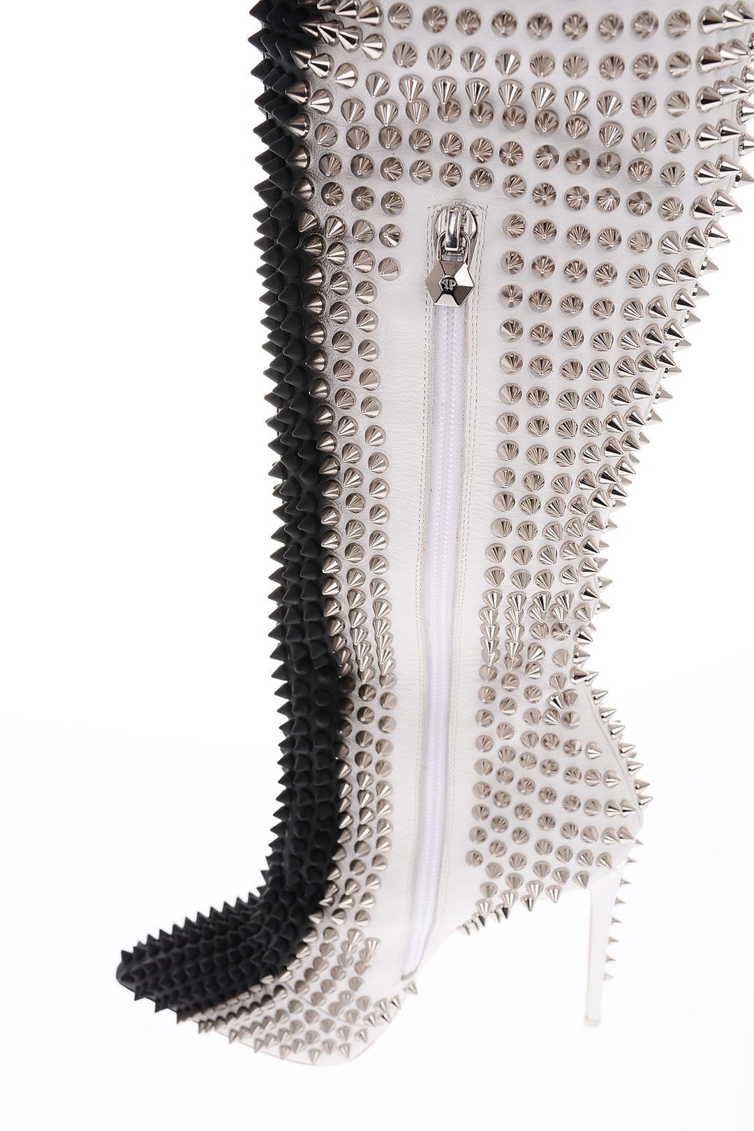 Philipp Plein og1mm0824 Leather Studded Over Knee Boots in Black & White Size US 7 / IT 37 - 4 Thumbnail