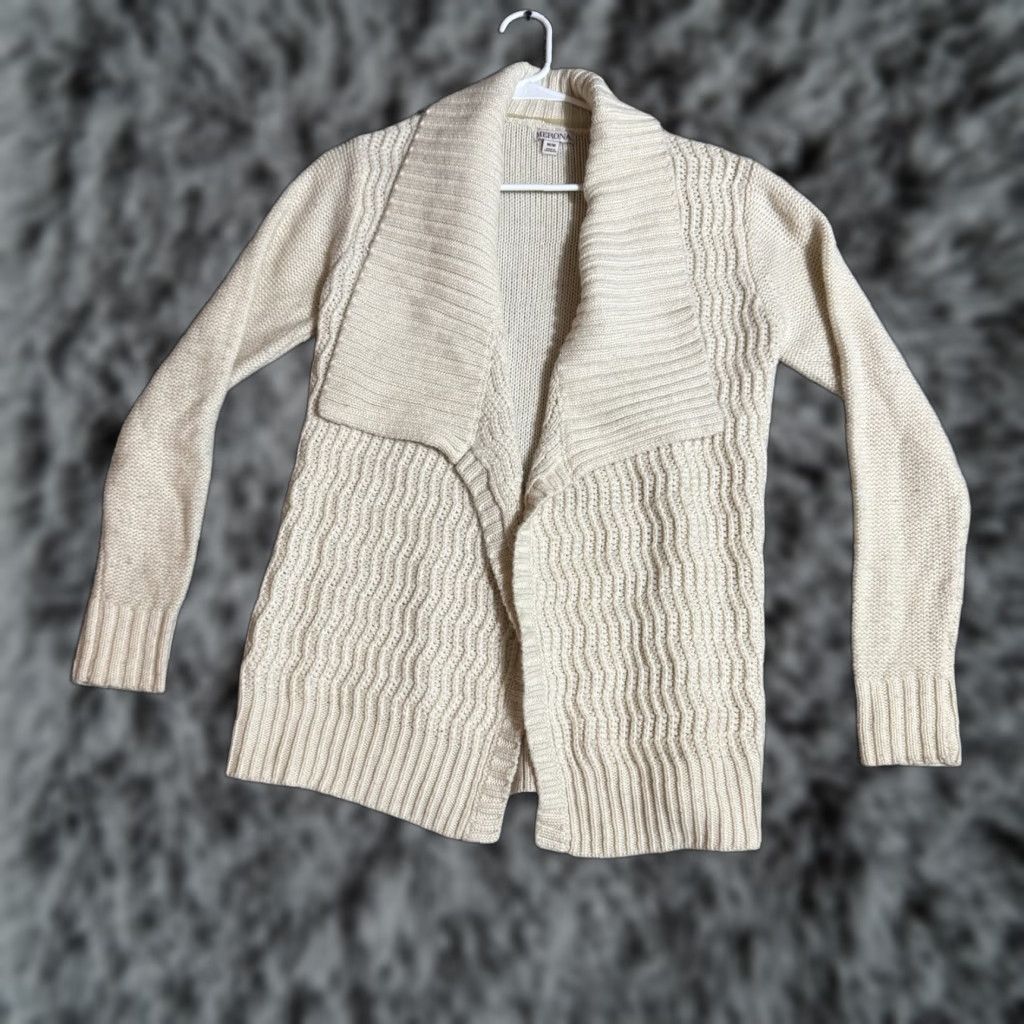 Merona Merona Cardigan Sweater Women M Open Front Cozy Shawl Collar Ivory 100% Acrylic Knit Regular Vintage? No (No) - exclude N/A. Size M / US 6-8 / IT 42-44 - 1 Thumbnail