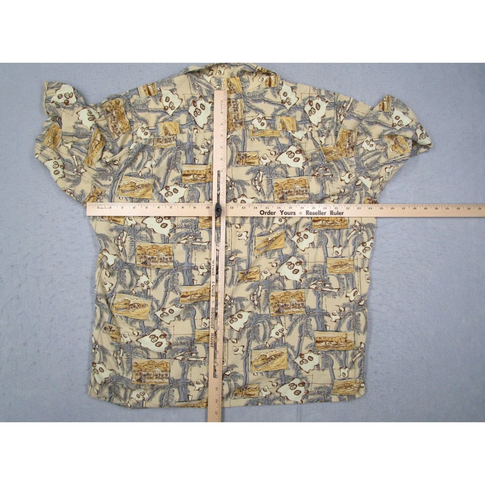 VINTAGE Reyn Spooner Shirt Mens XL Yellow Button-Up Rayon Surfing USA