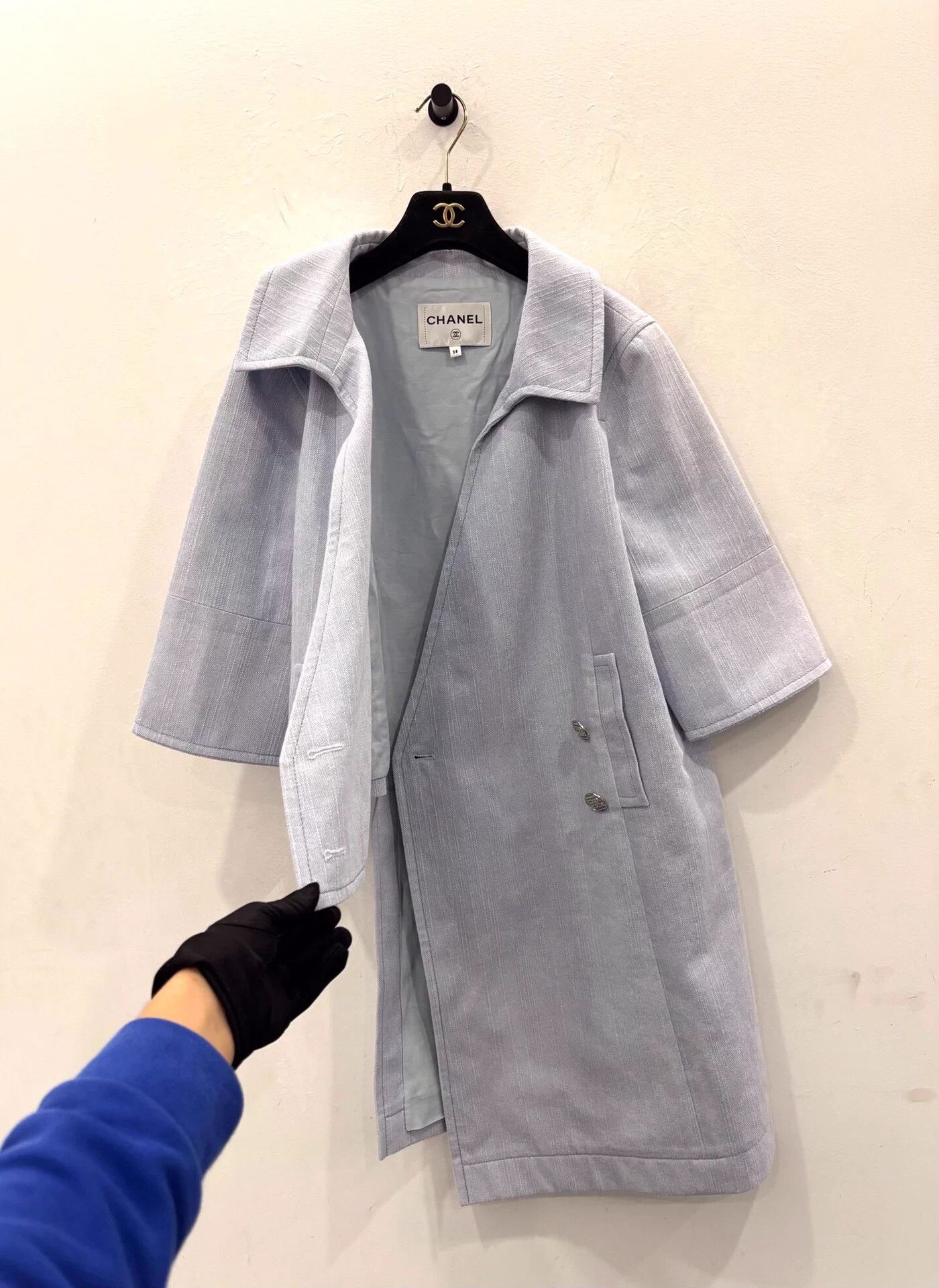 Chanel Chanel Mist Blue Asym CC Crystal Button Jacket Women's 38 Size S / US 4 / IT 40 - 4 Thumbnail