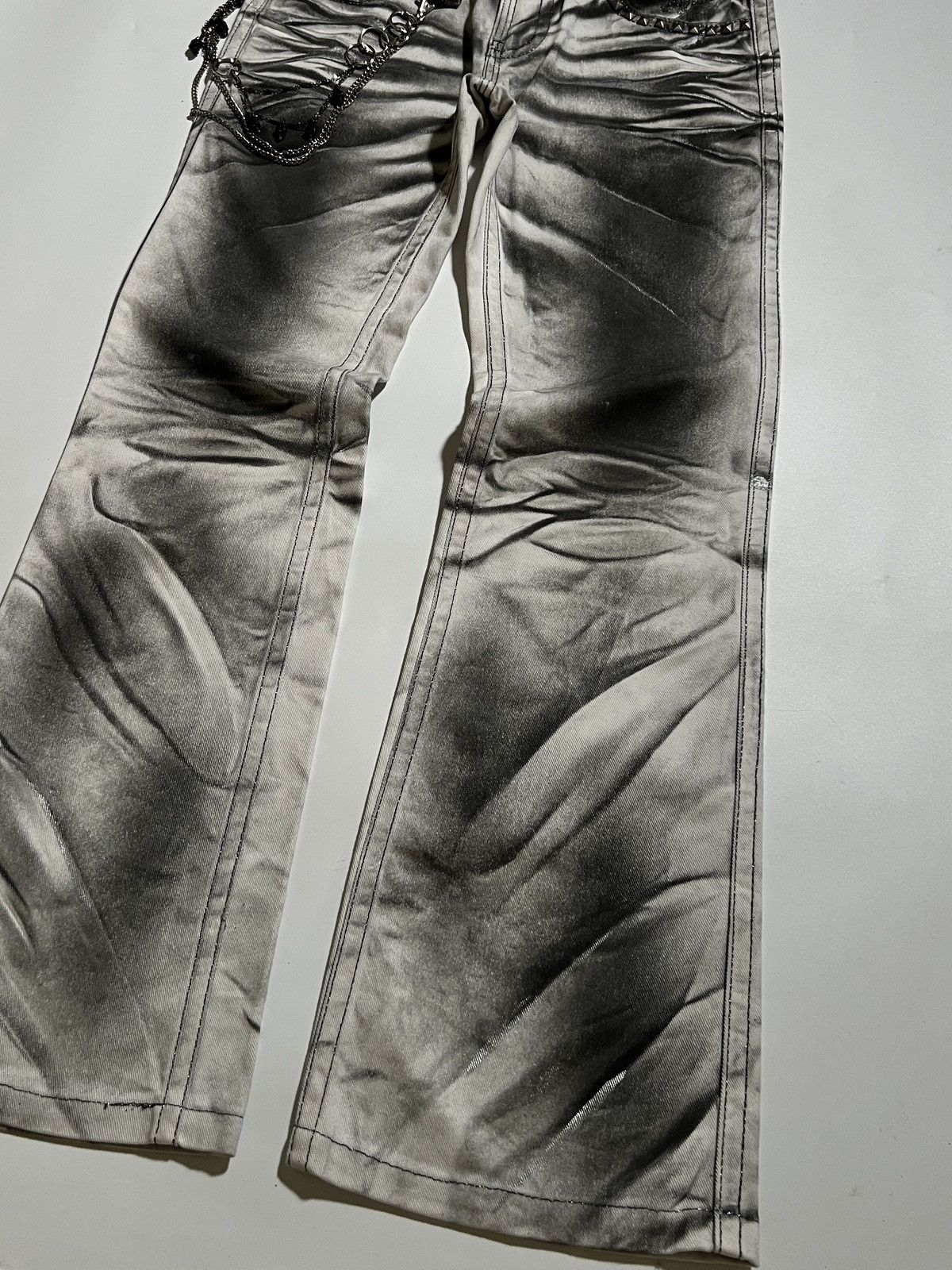Japanese Brand Xfrm Silver Glitter Waxed Bootcut Jeans Y2K Japanese Brand Size US 31 - 7 Thumbnail