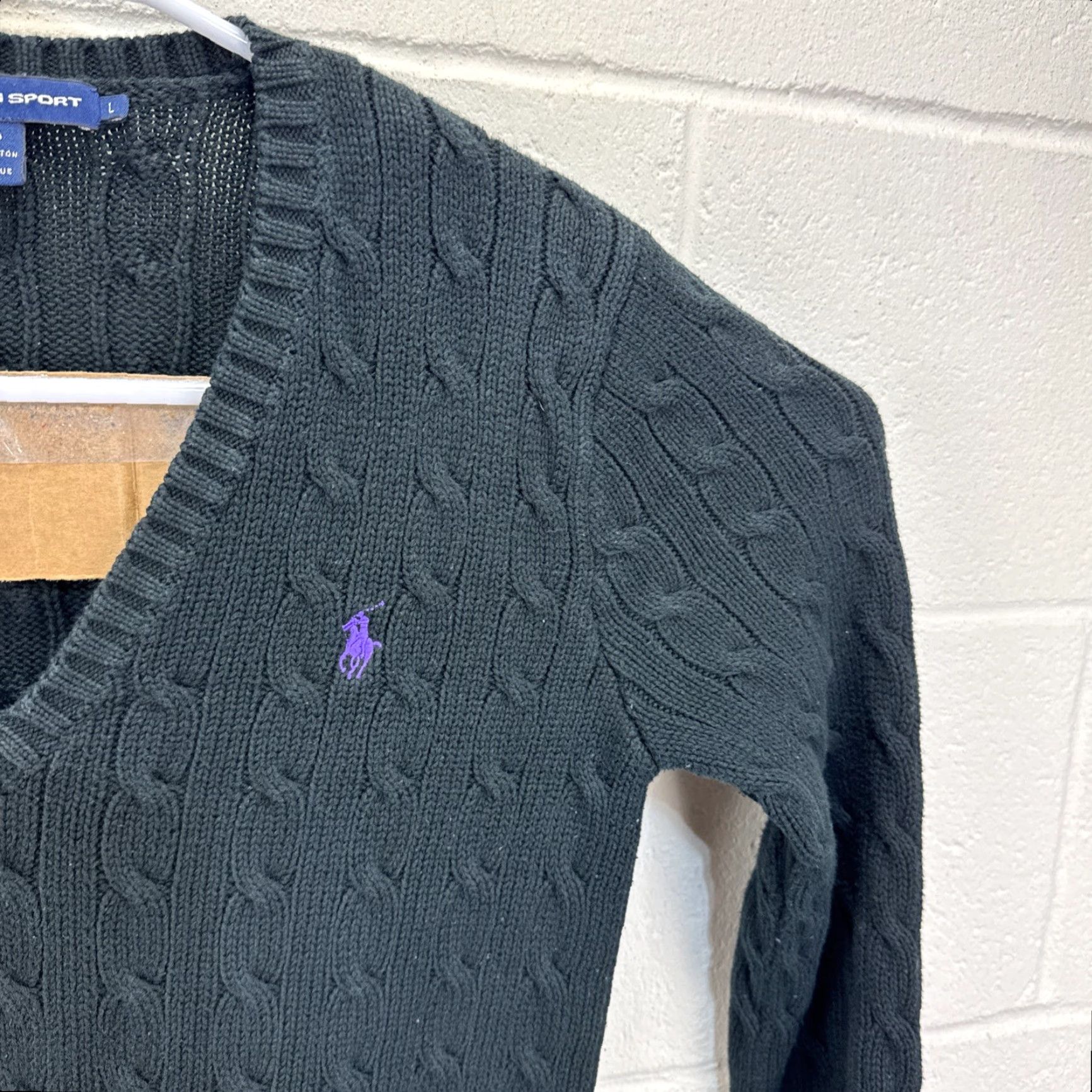 Polo Ralph Lauren VINTAGE Ralph Lauren Sport Black Cable Knit Cotton Sweater Women's Large Y2K Size L / US 10 / IT 46 - 6 Thumbnail