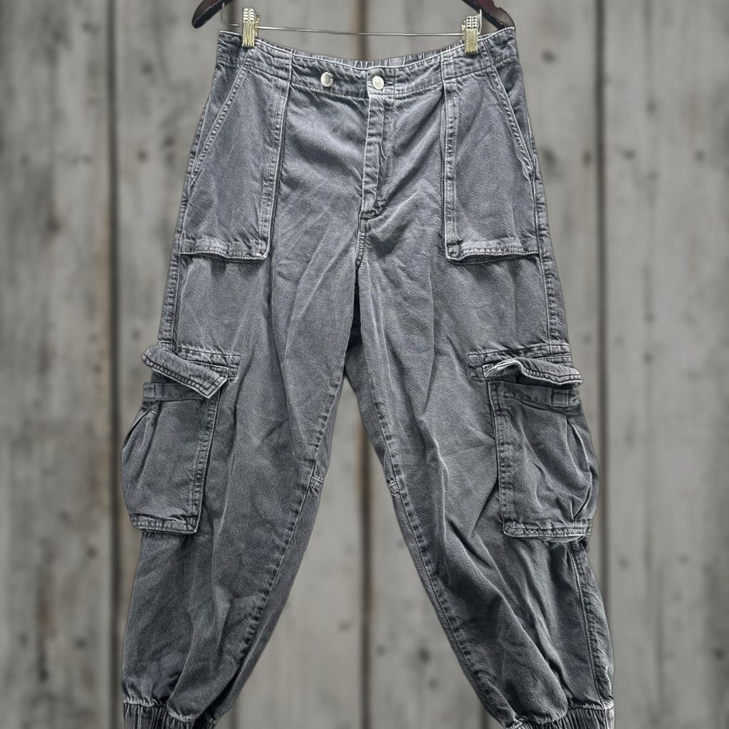Allsaints AllSaints Frieda Denim Cargo Jogger Trousers Womens 10 Gray Elastic Waist Pockets Tapered Cuffed Denim Casual Pants Size 32" / US 10 / IT 46 - 1 Thumbnail