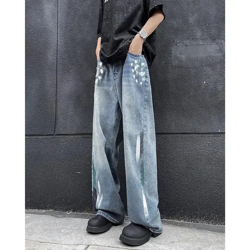 Japanese Brand Retro loose wide leg slightly flared graffiti jeans Size US 32 / EU 48 - 1 Thumbnail