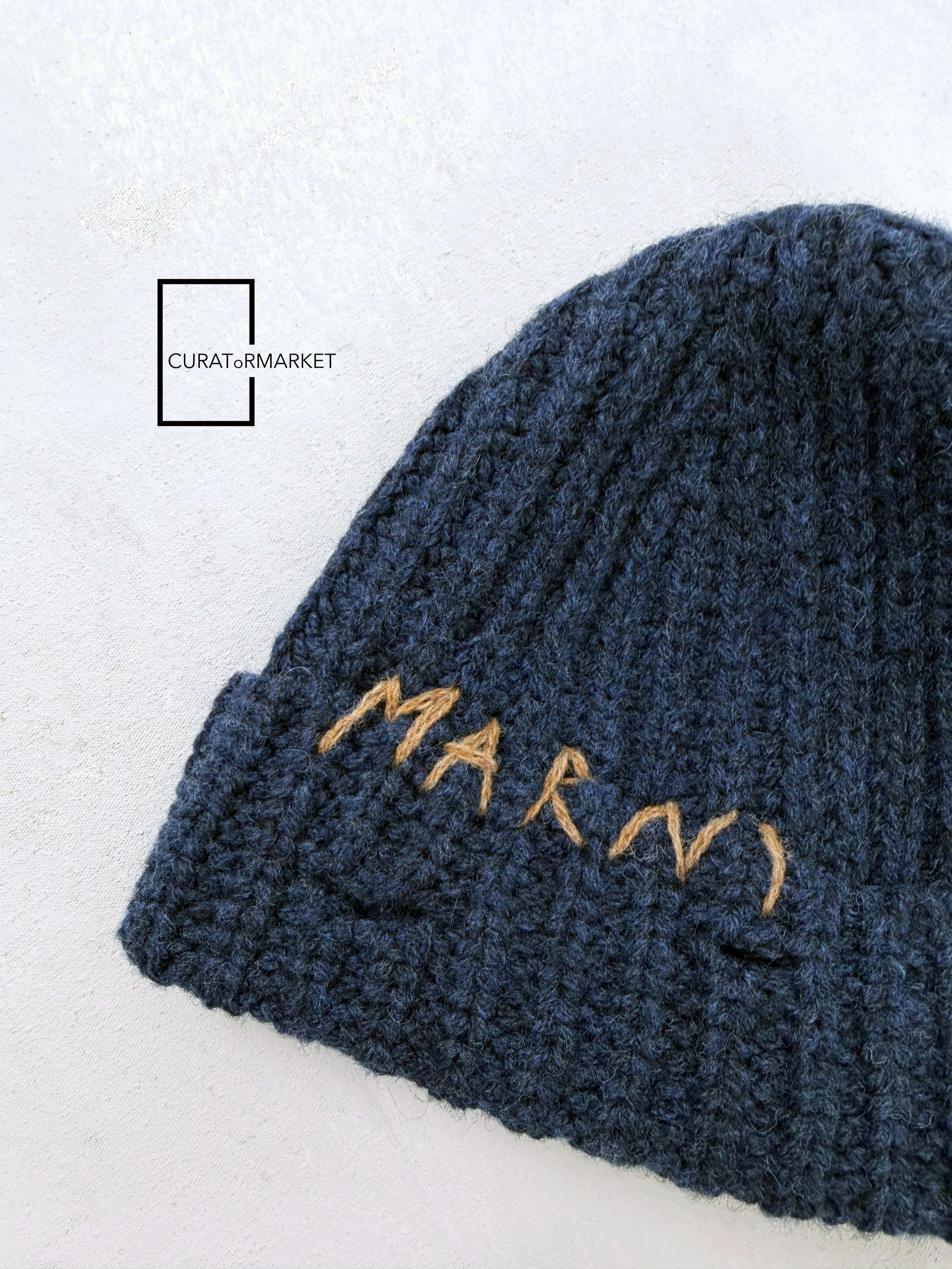 Marni M Distressed Embroidered Fisherman Shetland Wool Beanie FW25 Size ONE SIZE - 8 Thumbnail