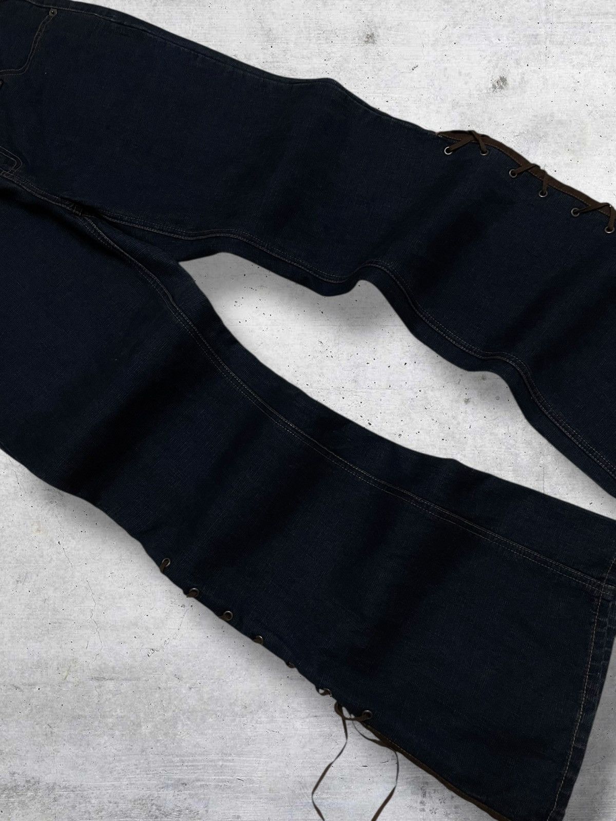 Tornado Mart VINTAGE ROUTE 66 RARE DESIGNER FLARED LACE UP COWBOY DENIM Size US 32 / EU 48 - 4 Thumbnail