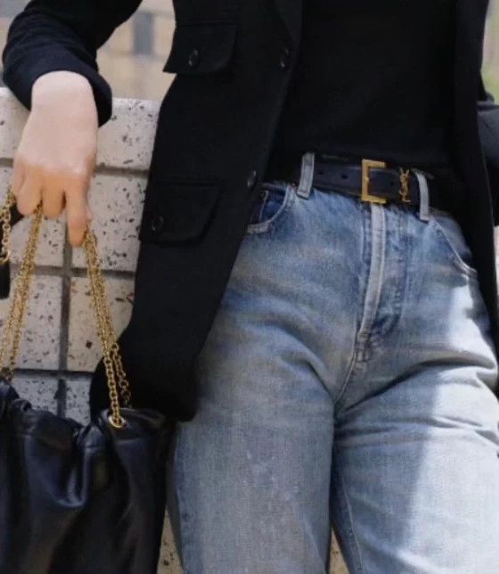 Saint Laurent Paris SAINT LAURENT Monogramme Black Gold Belt 80 98 Size ONE SIZE - 8 Thumbnail