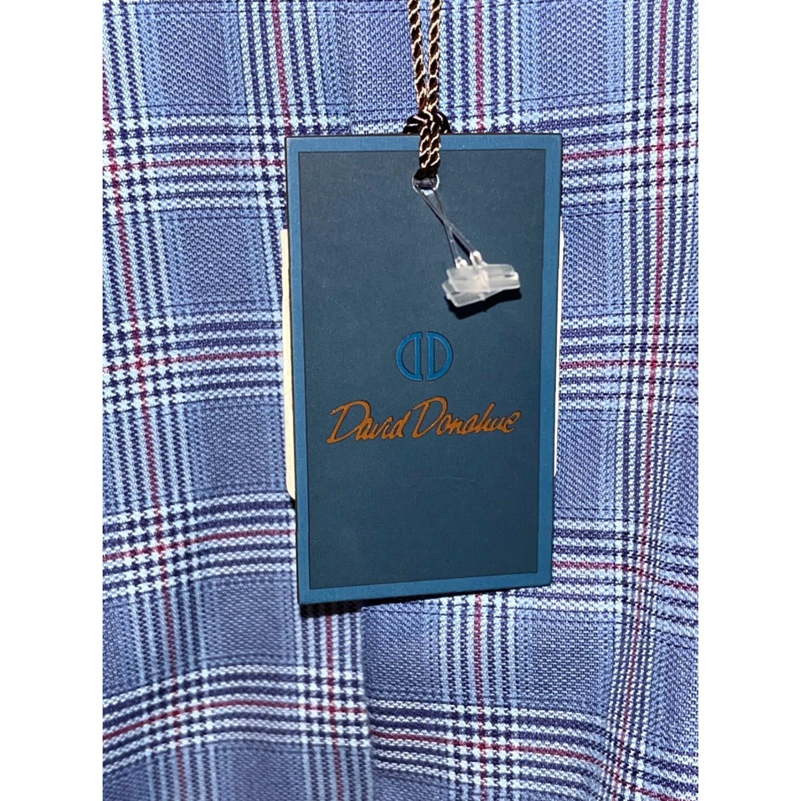 David Donahue David Donahue Dobby Fine Check Dress Shirt Navy Blue M Mens Button-Up Collar Shirt Multicolor Twill Long Sleeve Regular Fit Size 40R - 5 Thumbnail