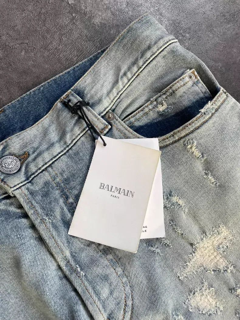 Balmain BALMAIN Blue Washed Large Destroyed Faded Denim Jeans Size US 32 / EU 48 - 6 Thumbnail
