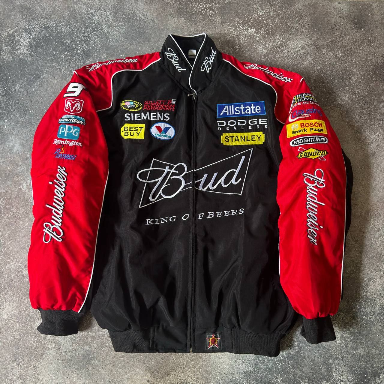 Vintage Budweiser Vintage Multi Logo NASCAR F1 Racing Bomber Jacket ...