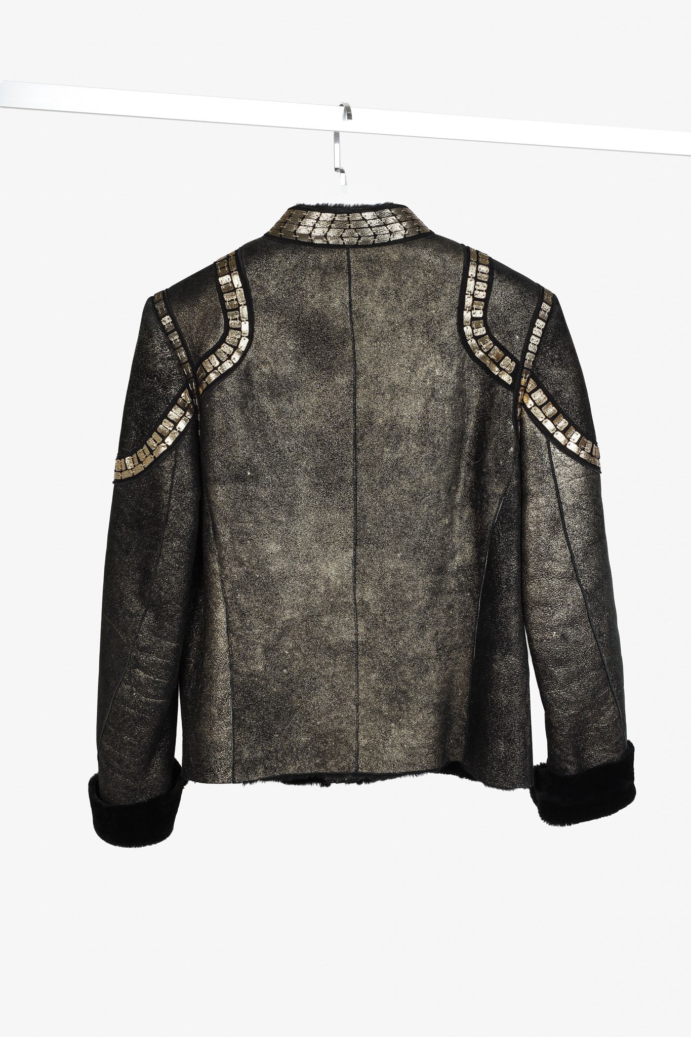 Roberto Cavalli Roberto Cavalli Embellished Black Gold Sheepskin Jacket Size M / US 6-8 / IT 42-44 - 2 Thumbnail