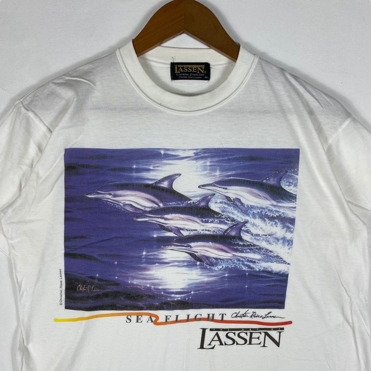 Vintage Vintage 90's Art Of Lassen SEA FLIGHT Dolphins Graphic Tee Size US M / EU 48-50 / 2 - 2 Thumbnail