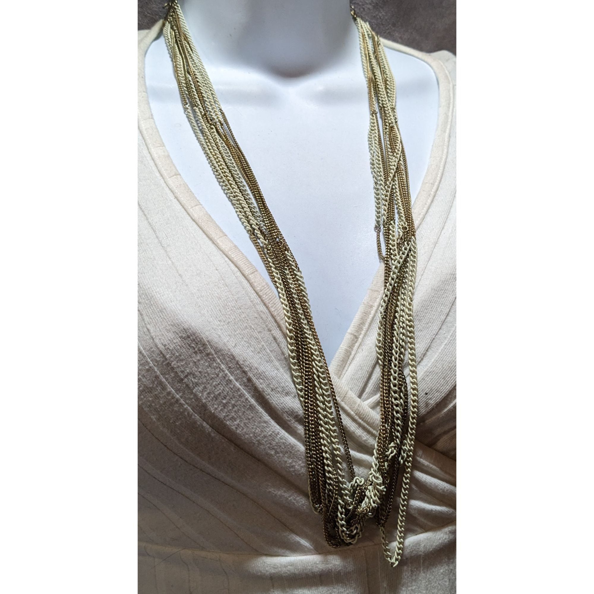 Other Gold And White Multilayer Chain Necklace Size ONE SIZE - 6 Thumbnail
