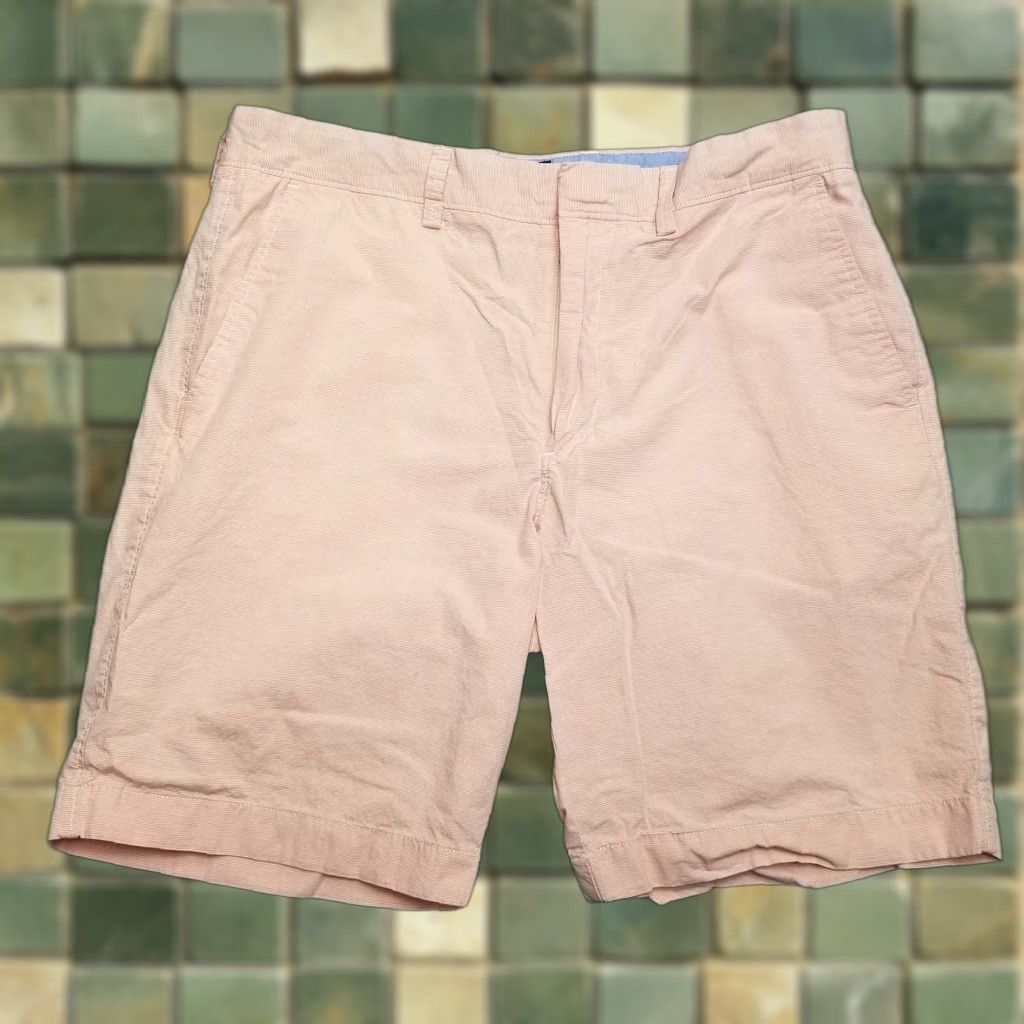 J.Crew J.CREW Shorts Mens 33 Pink Striped Gramercy 100% Cotton Chino Bermuda Flat Front Shirt Beach Casual Travel Mens Size US 33 - 1 Thumbnail