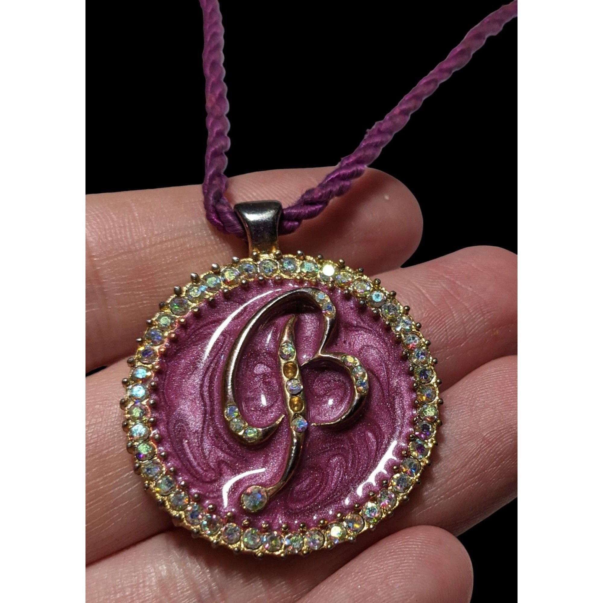 Other Purple Enamel Rhinestone B Medallion Necklace Size ONE SIZE - 4 Thumbnail