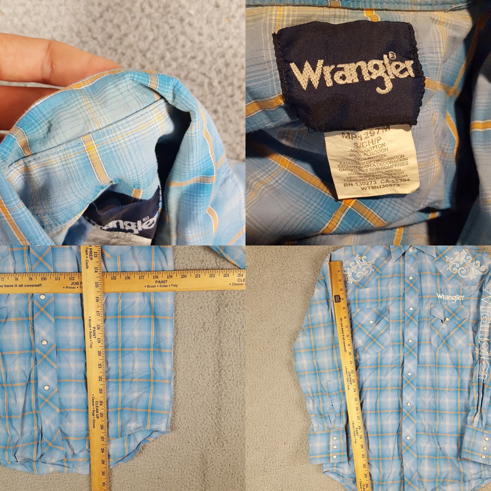 Wrangler VINTAGE Wrangler Western Pearl Snap Cowboy Shirt S Blue Cotton Button-Up Collar Cowboy, Western, 90s, Workwear, Casual Mens Size US S / EU 44-46 / 1 - 8 Thumbnail