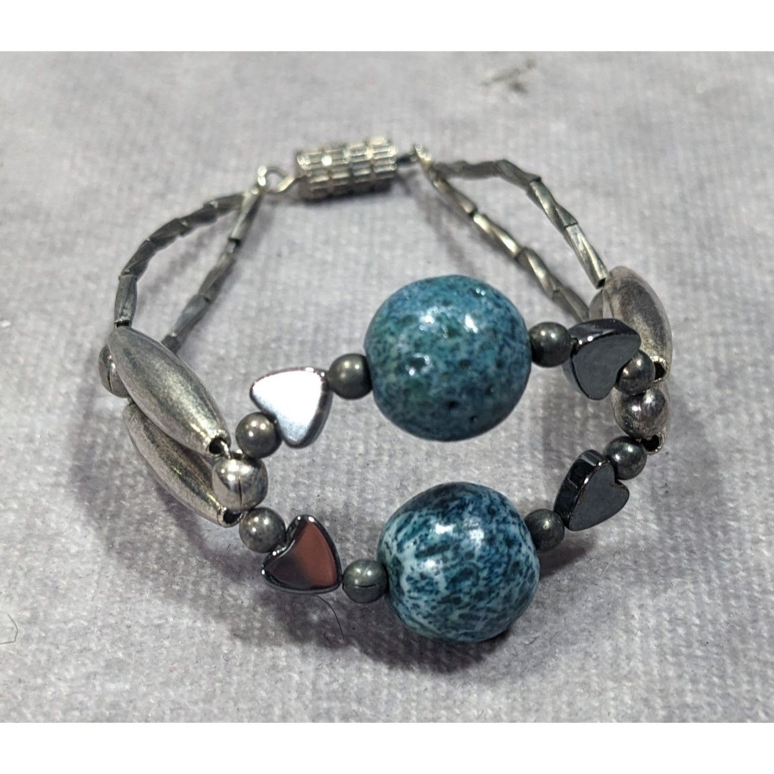 Other Casual Retro Blue And Silver Tone Beaded Bracelet With Hemat Size ONE SIZE - 5 Thumbnail