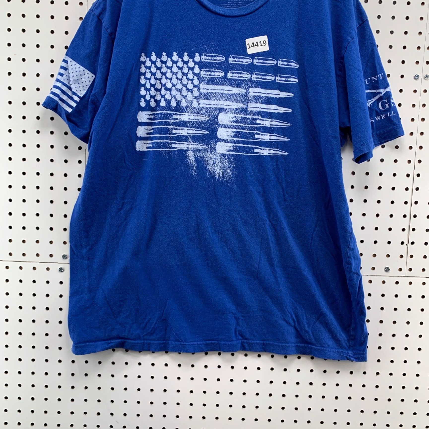 Vintage Grunt Style Shirt Blue Bullet Flag Graphic Fits Adult Large Short Sleeve 23x28.5 Size US L / EU 52-54 / 3 - 7 Thumbnail