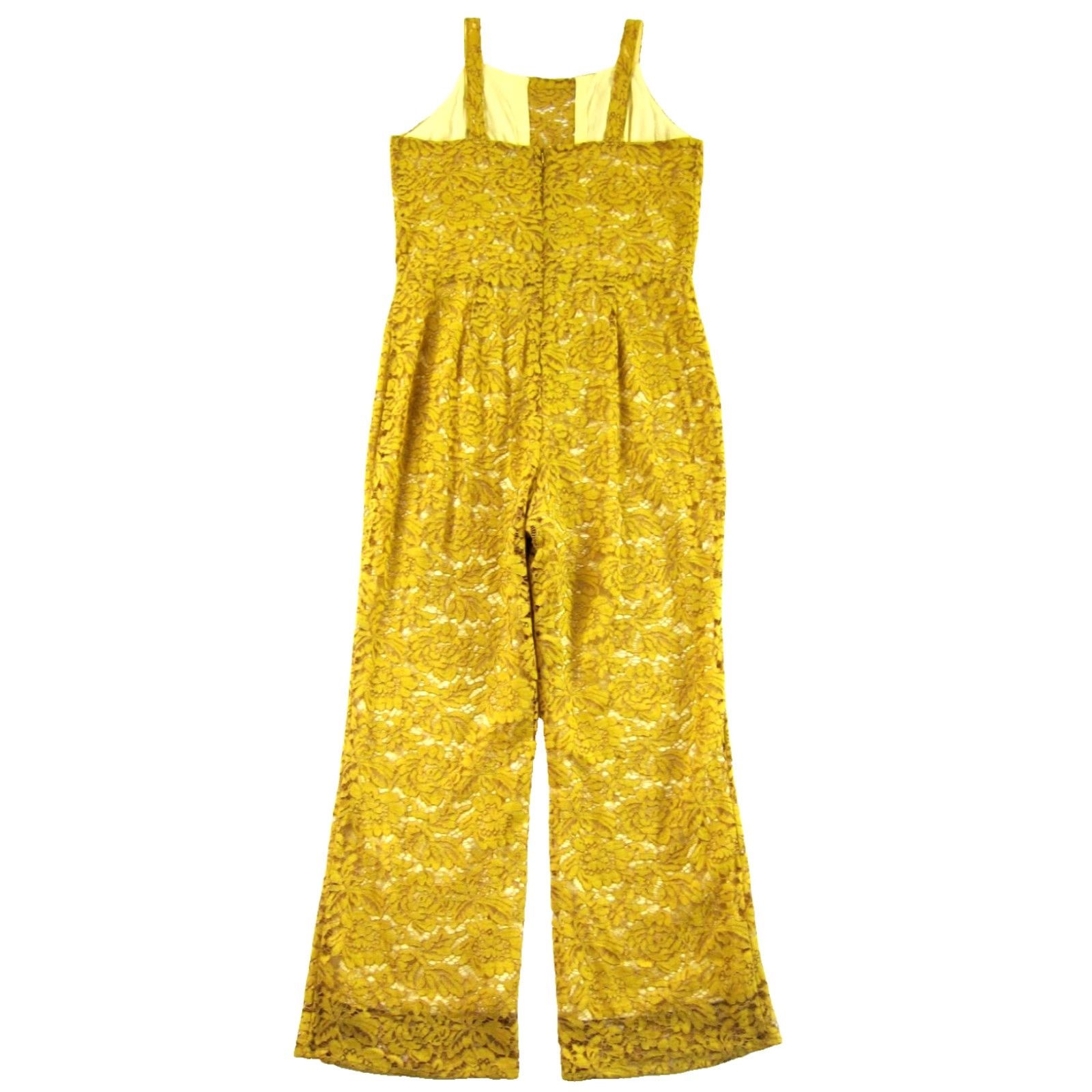 Vintage Ashley Stewart Jumpsuit Women 16 Yellow Wide-Leg NWT Embroidered Floral Nylon Cotton Rayon One-Piece Sleeveless Summer Bohemian Womens Size 38" / US 16 / IT 52 - 2 Thumbnail