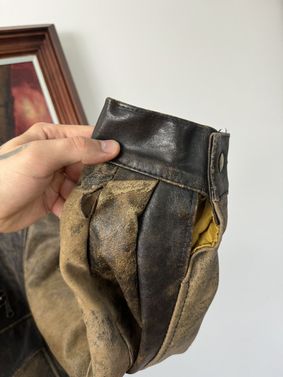 Vintage Rare Vintage 90s leather jacket Brown faded washed Japanese Size US L / EU 52-54 / 3 - 8 Thumbnail