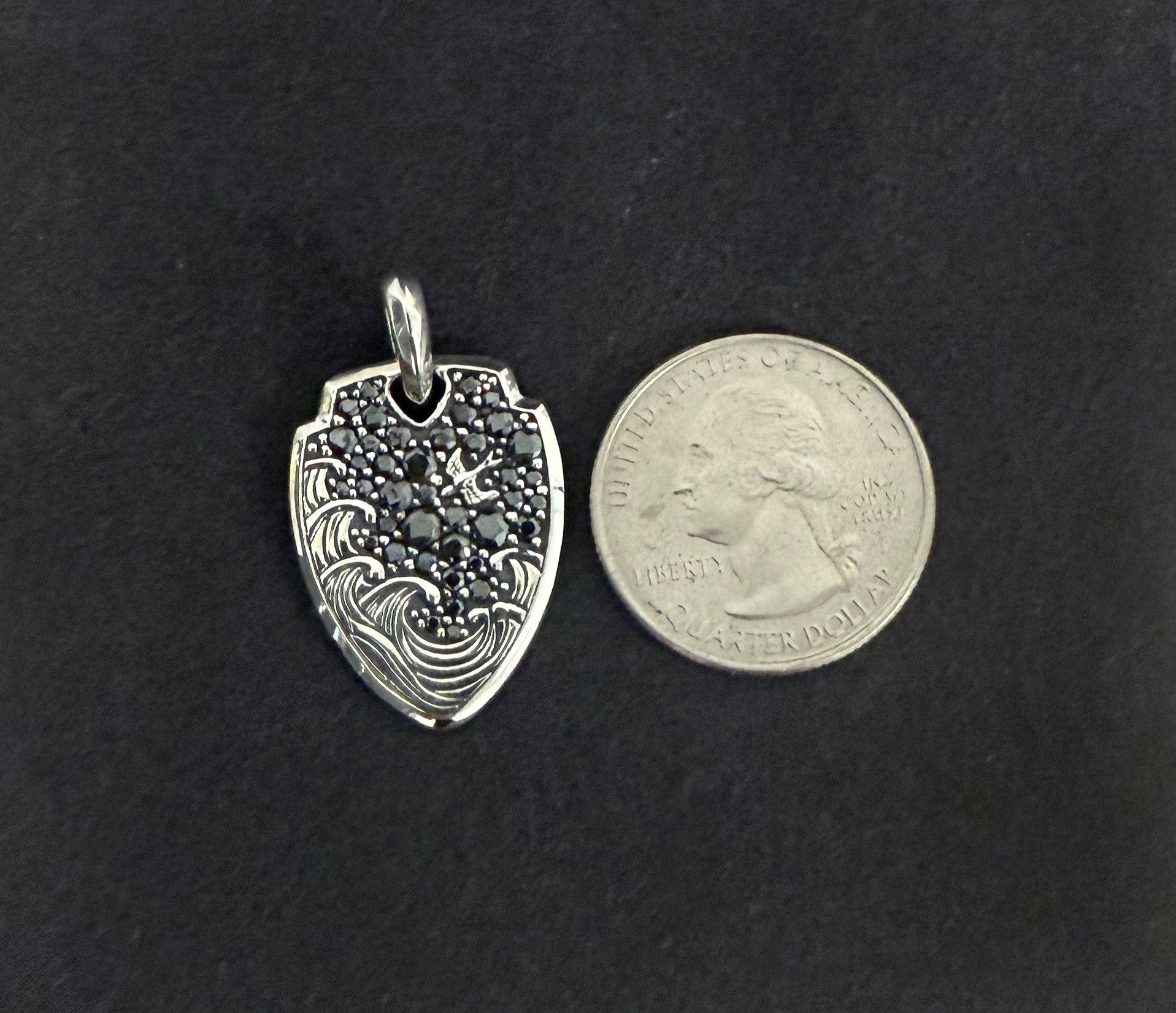 David Yurman Waves Black Diamond Shield Amulet Sterling Silver Size ONE SIZE - 3 Thumbnail