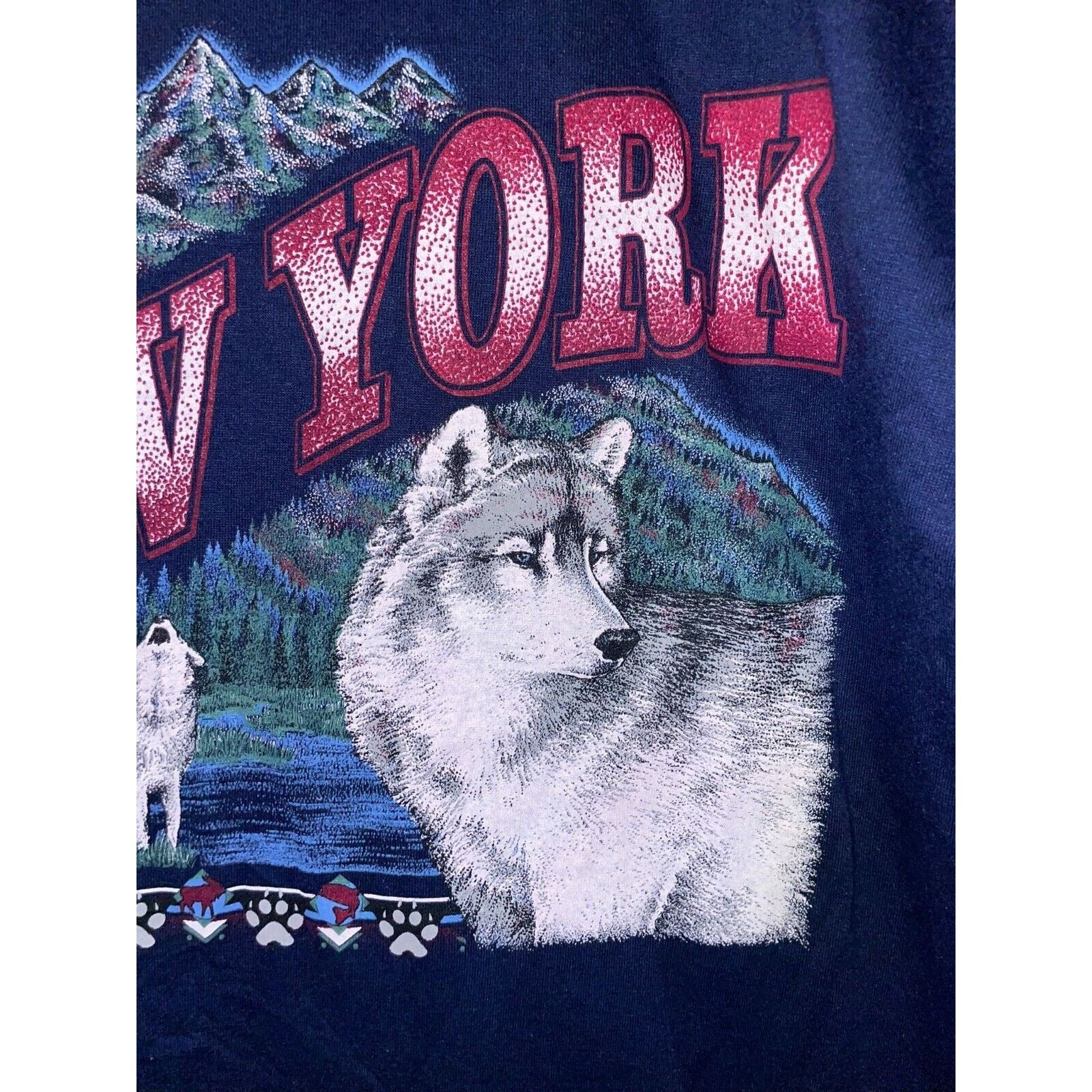 Jerzees Vintage New York Wolf Shirt Empire State Nature Blue 90s L Size US L / EU 52-54 / 3 - 2 Thumbnail
